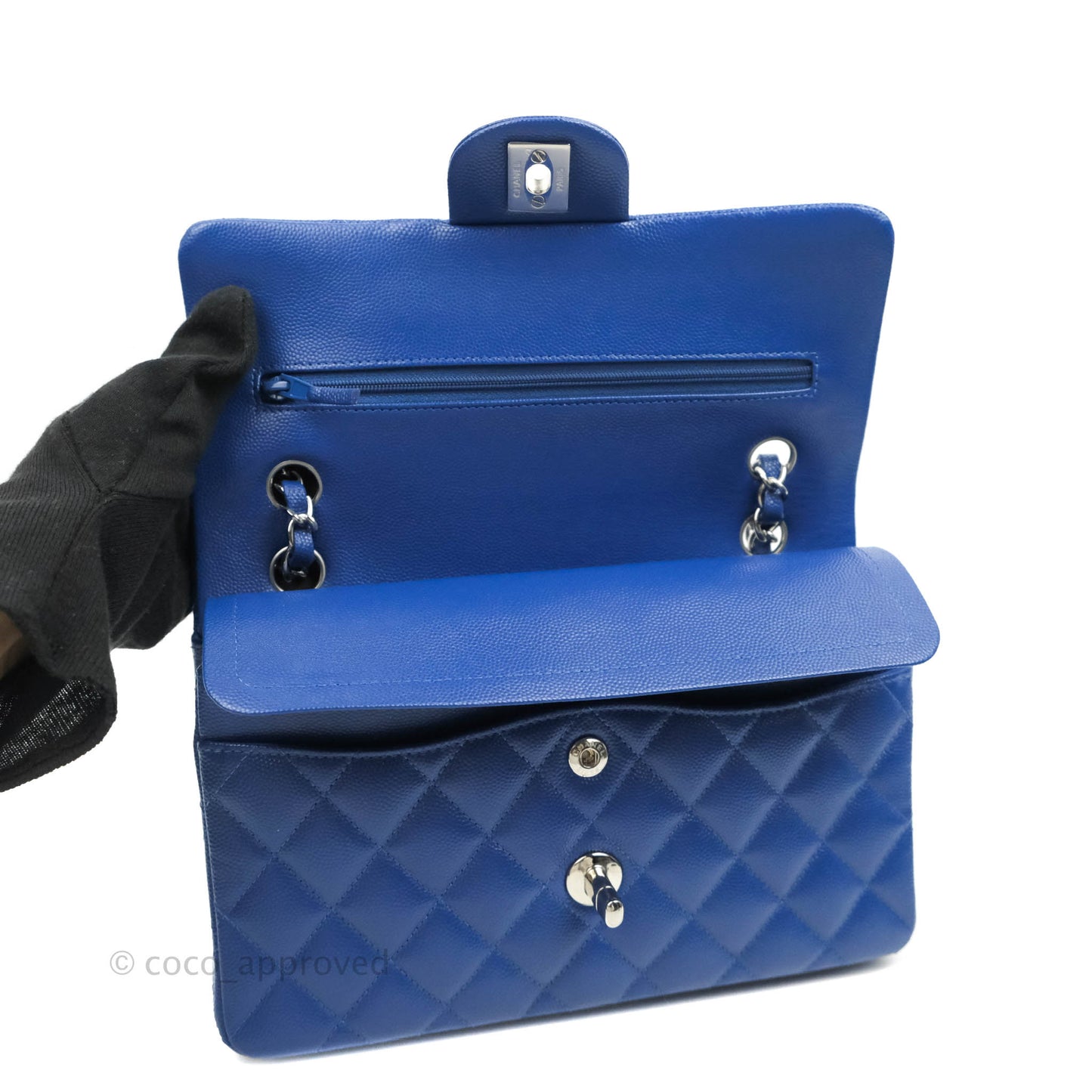Chanel Small Classic Quilted Flap Blue Caviar Silver Hardware