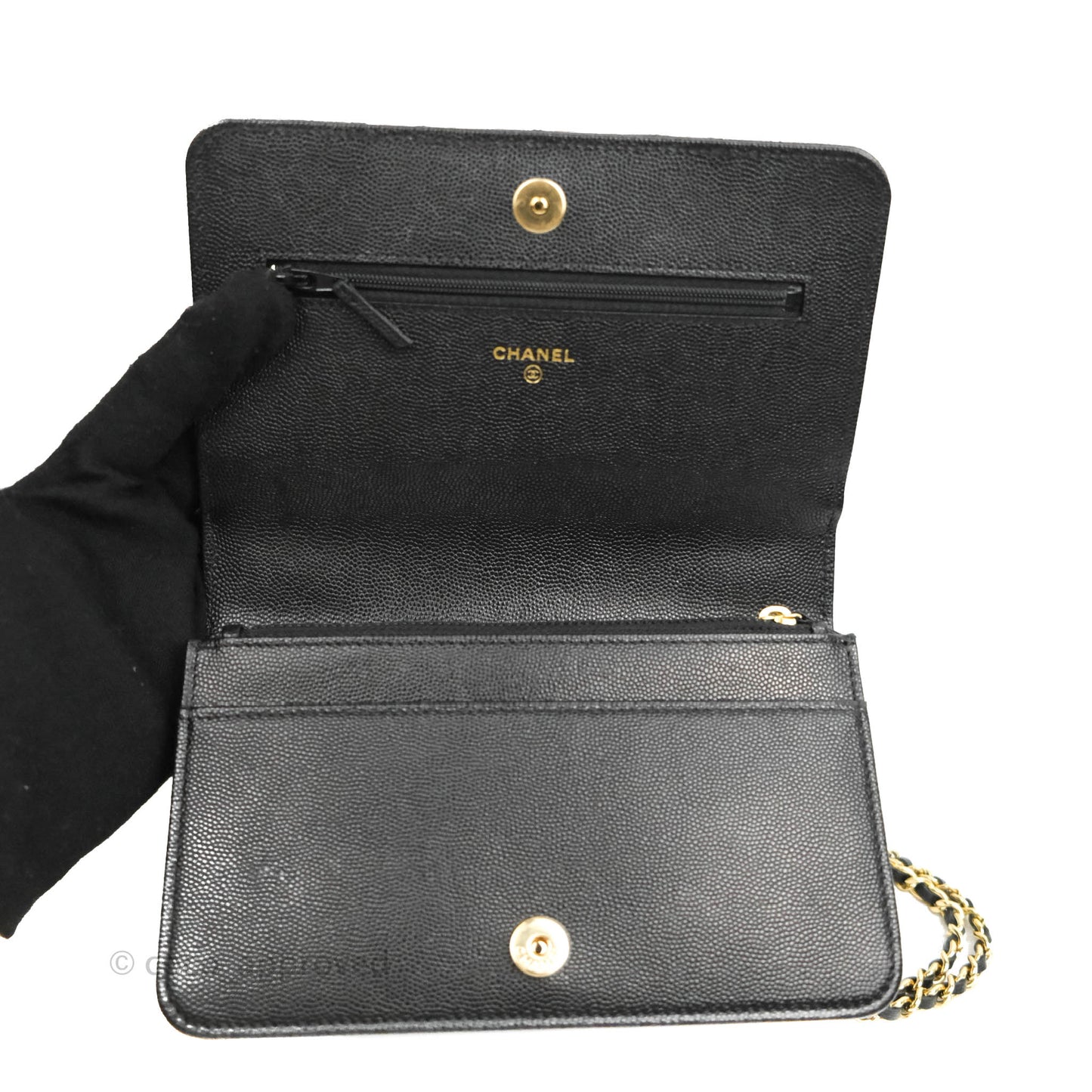 Chanel Quilted WOC Black Caviar Gold Hardware 22A