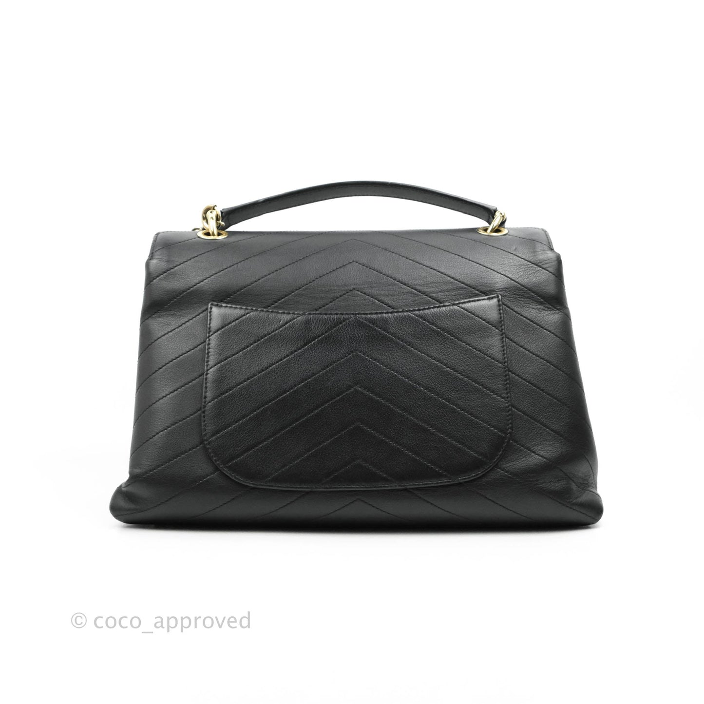 Chanel Chevron Top Handle Black Calfskin Gold Hardware