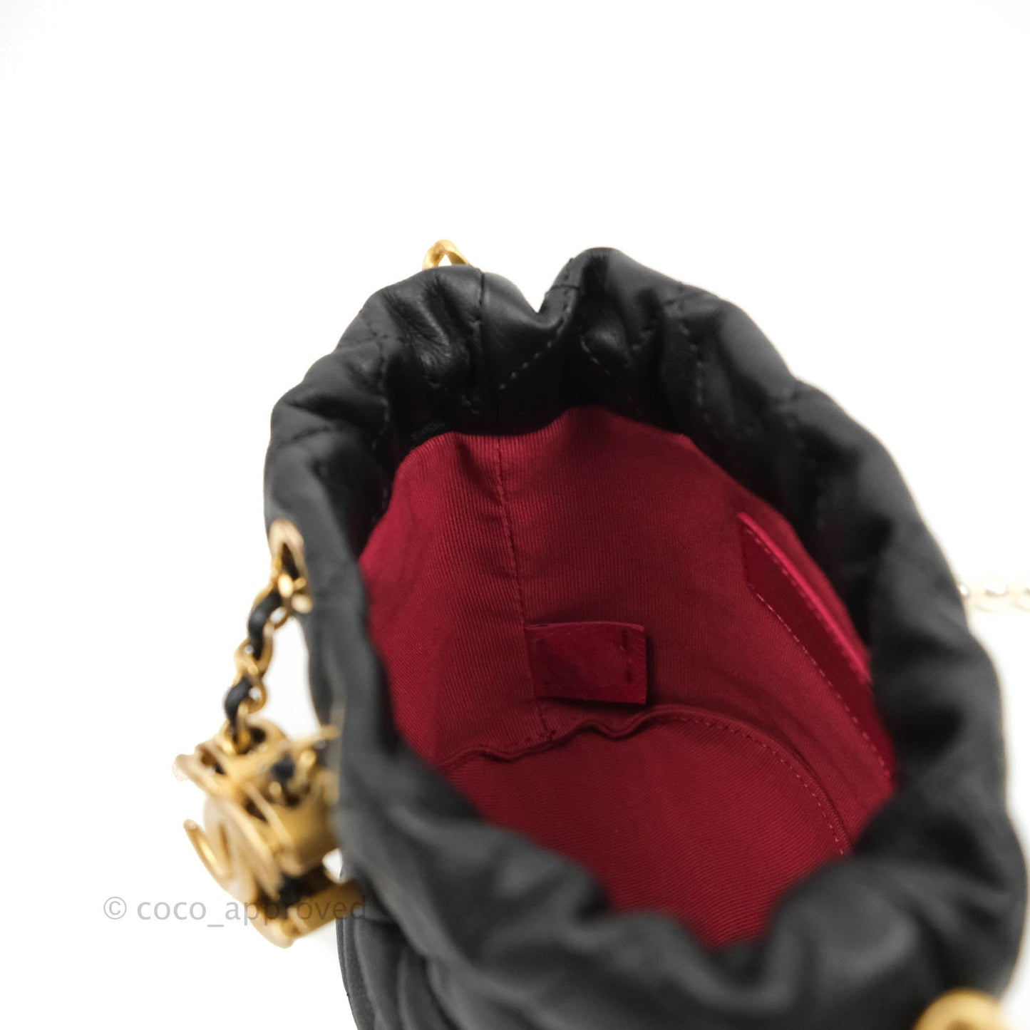 Chanel Quilted Pearl Mini About Pearls Drawstring Bucket Bag Black Calfskin