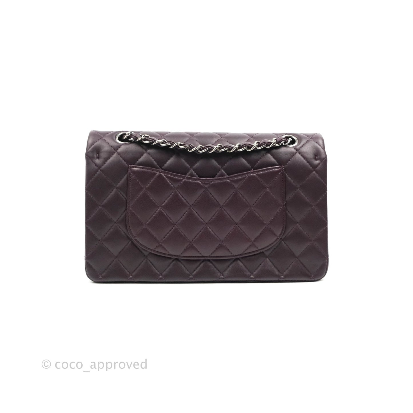 Chanel Classic M/L Medium Flap Quilted Purple Burgundy Lambskin Silver Hardware