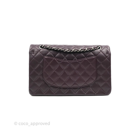 Chanel Classic M/L Medium Flap Quilted Purple Burgundy Lambskin Silver Hardware
