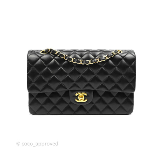 Chanel Classic M/L Flap Bag Black Lambskin Gold Hardware