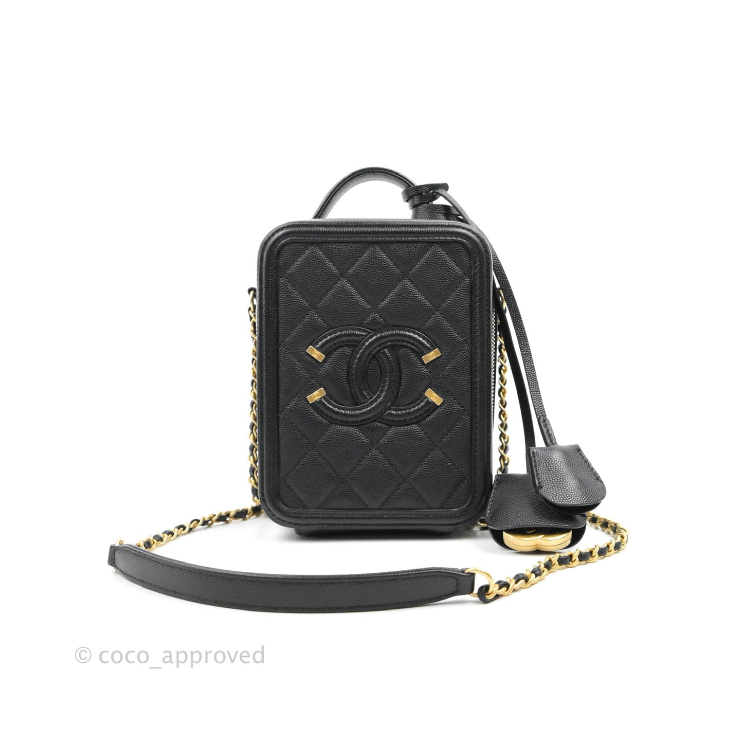 Chanel Quilted CC North South Filigree Vanity Case Black Caviar Gold Hardware