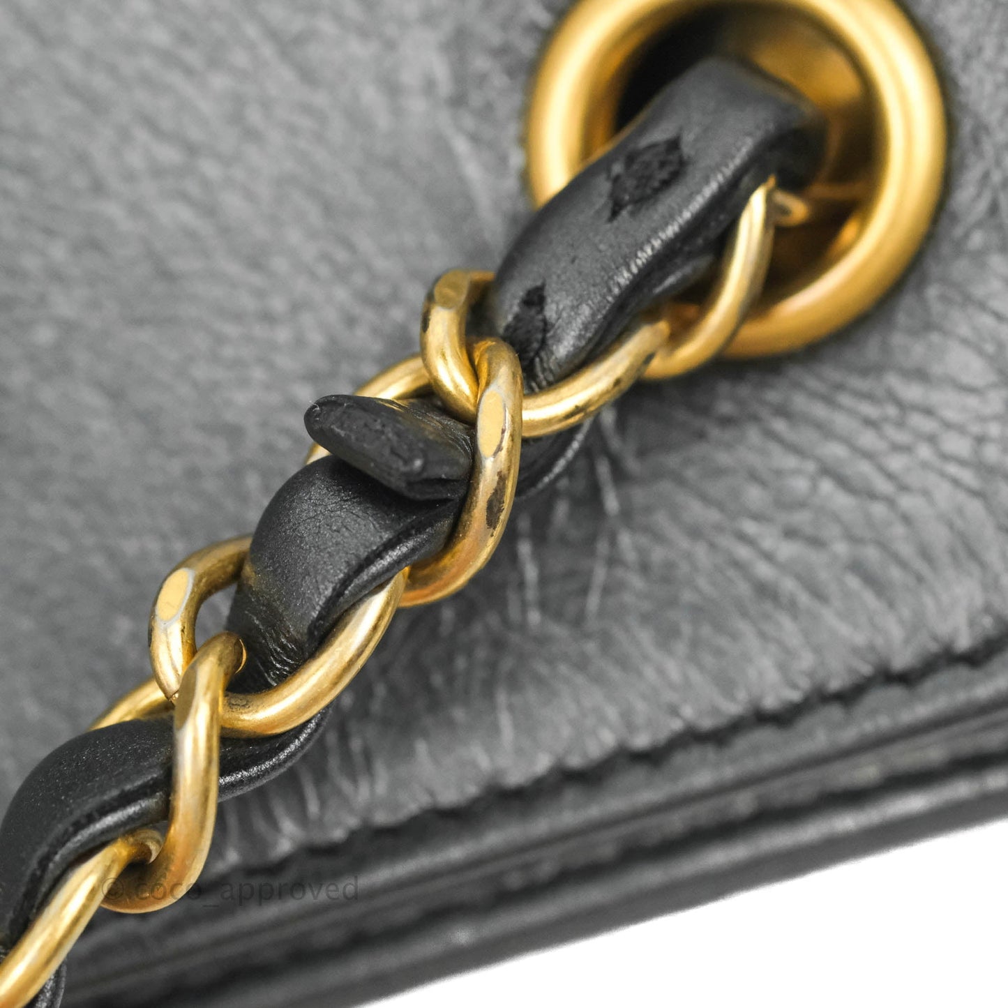 Chanel Quilted Drawstring Shopping Tote Bag Metallic Dark Grey Aged Calfskin Aged Gold Hardware