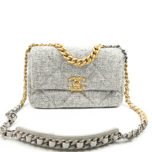 Chanel 19 Small Tweed Light Grey Mixed Hardware