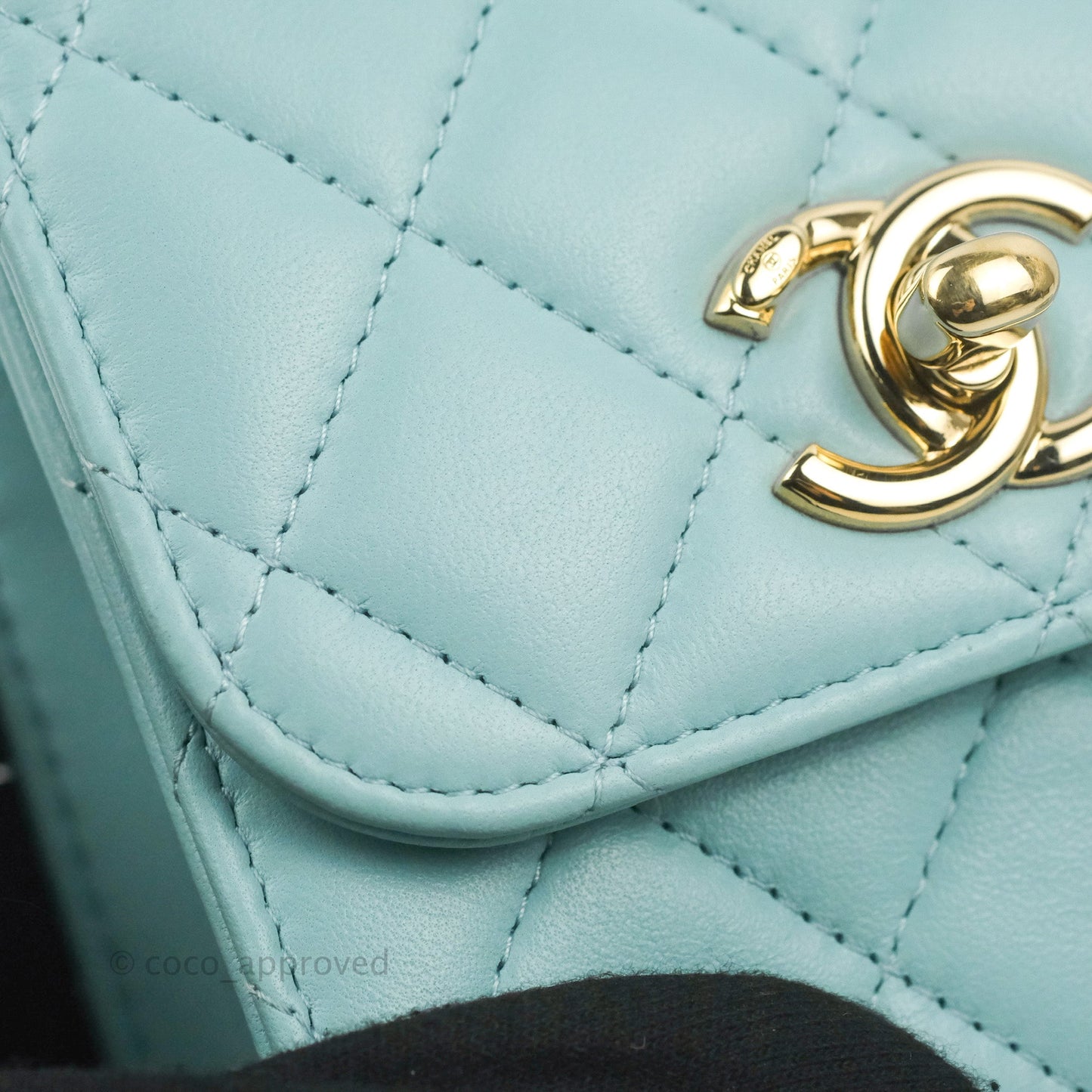 Chanel Mini Quilted Trendy CC Clutch With Chain Tiffany Blue Lambskin Gold Hardware