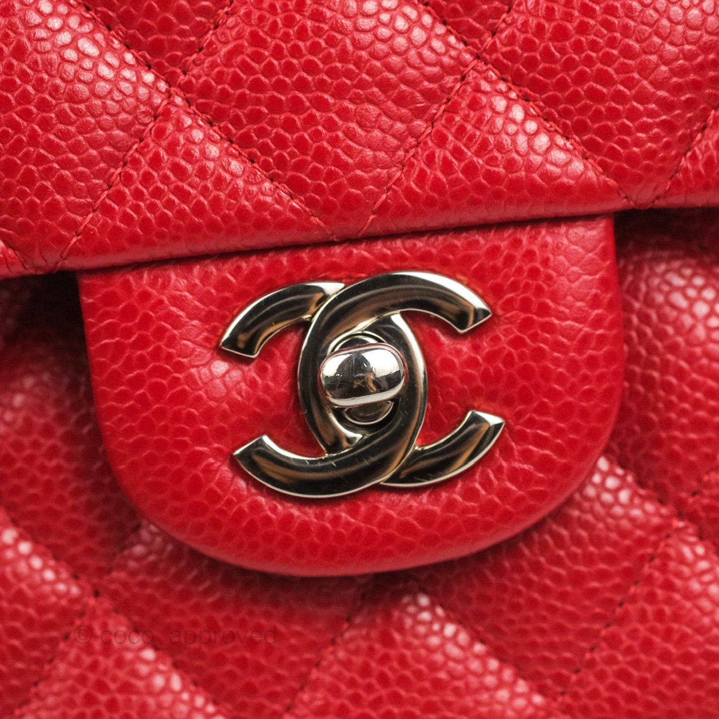 Chanel Classic M/L Medium Flap Quilted Red Caviar Silver Hardware