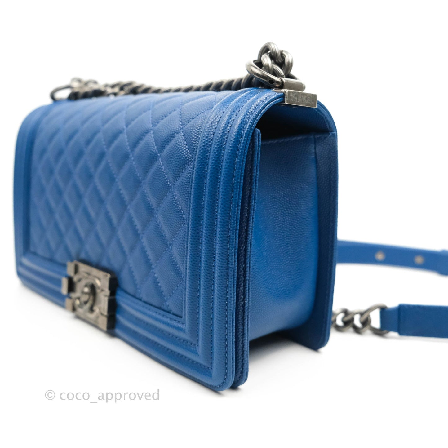 Chanel Quilted Medium Boy Blue Caviar Ruthenium Hardware