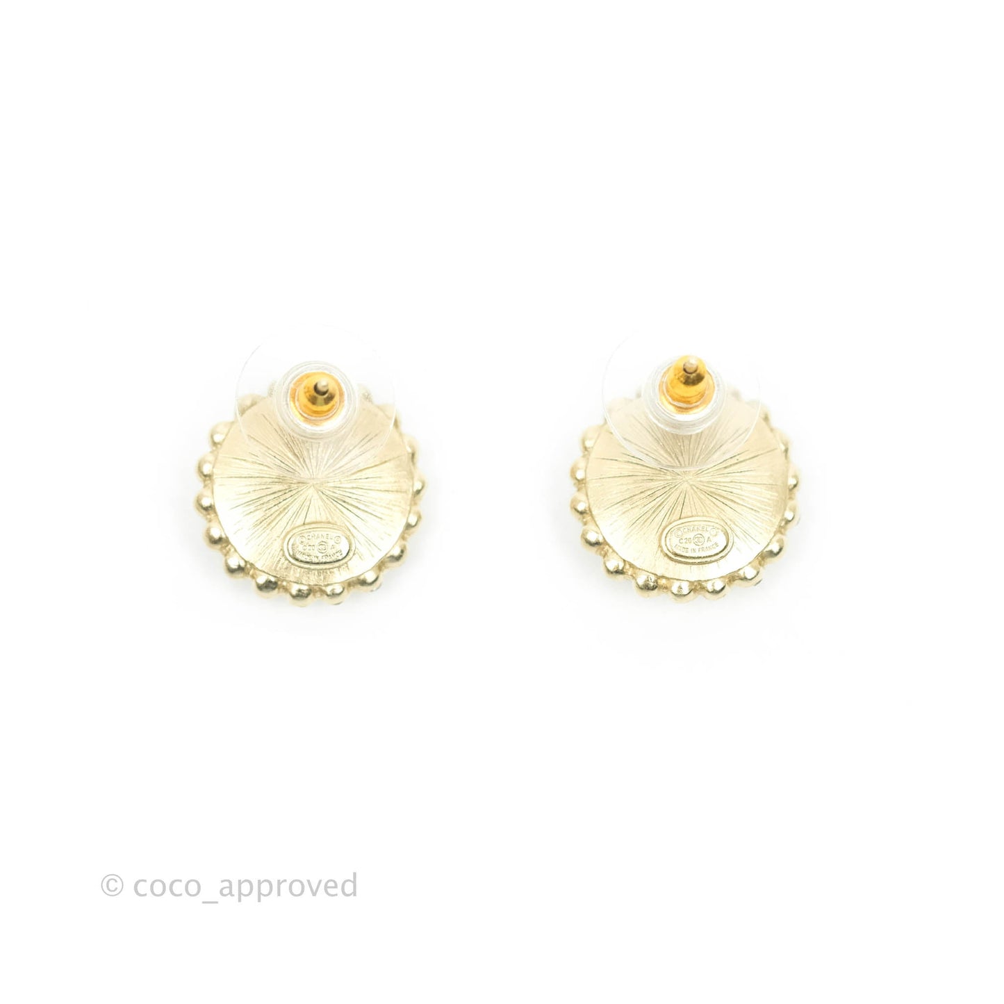 Chanel Crystal Pearl CC Round Earrings Gold Tone 20A