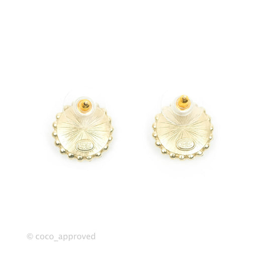 Chanel Crystal Pearl CC Round Earrings Gold Tone 20A