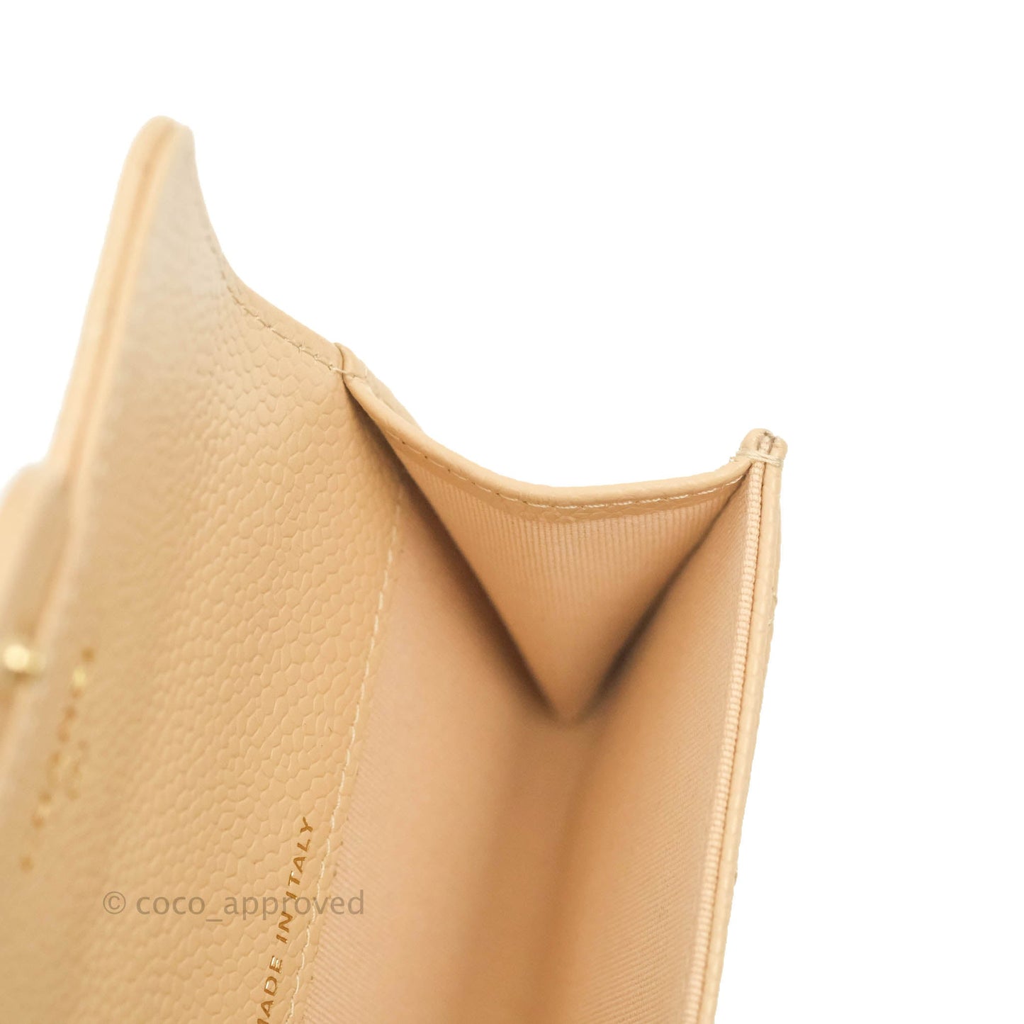 Chanel Quilted Flap Card Holder Beige Caviar Gold Hardware