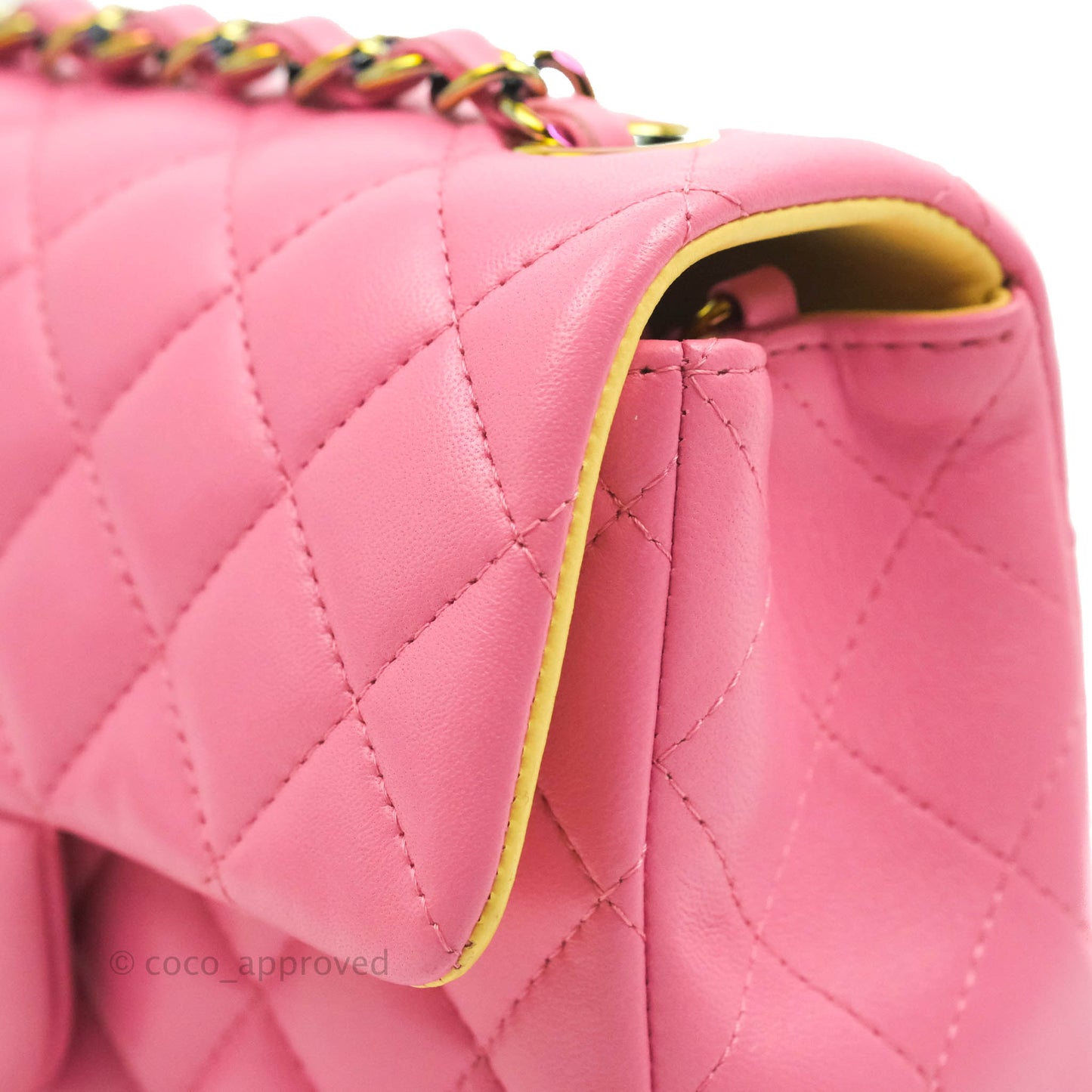 Chanel Mini Rectangular Pink Lambskin Rainbow Hardware