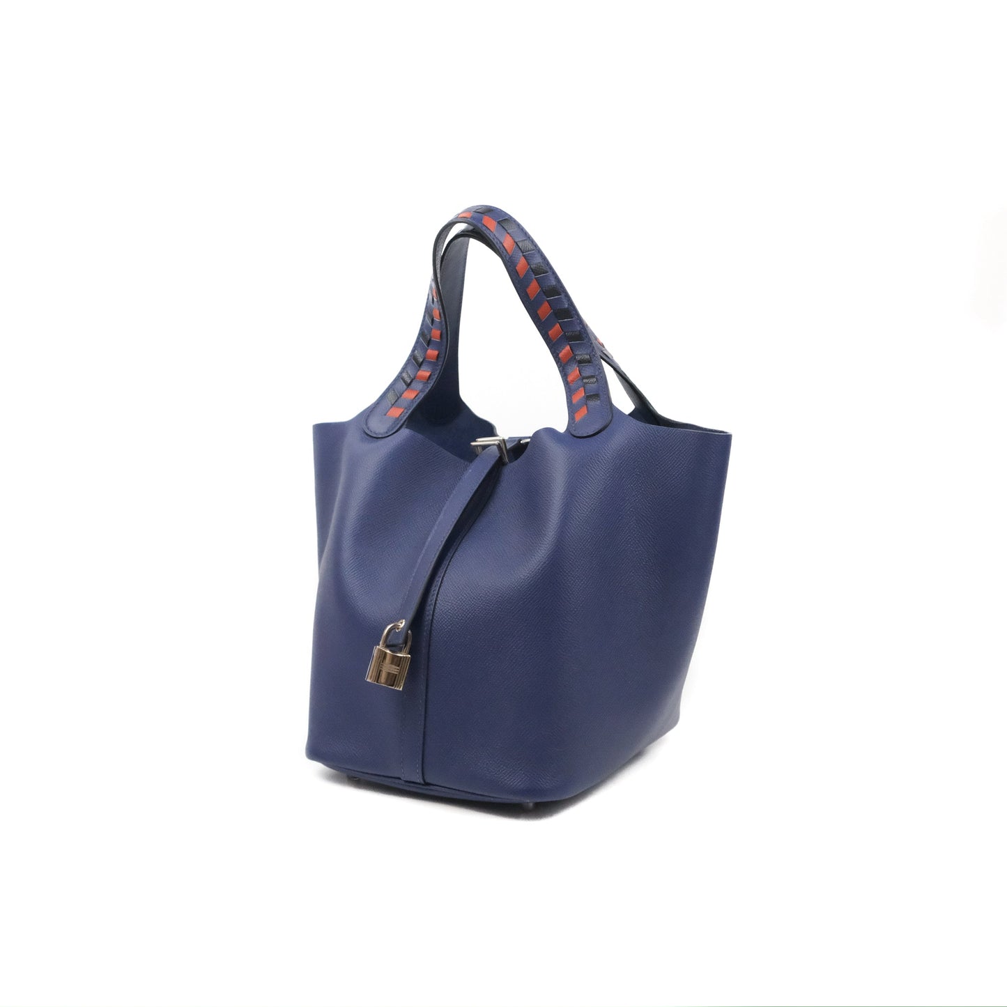 Hermès Tressage De Cuir Picotin Lock 22 Bleu Encre/Brique/Black Epsom Palladium Hardware