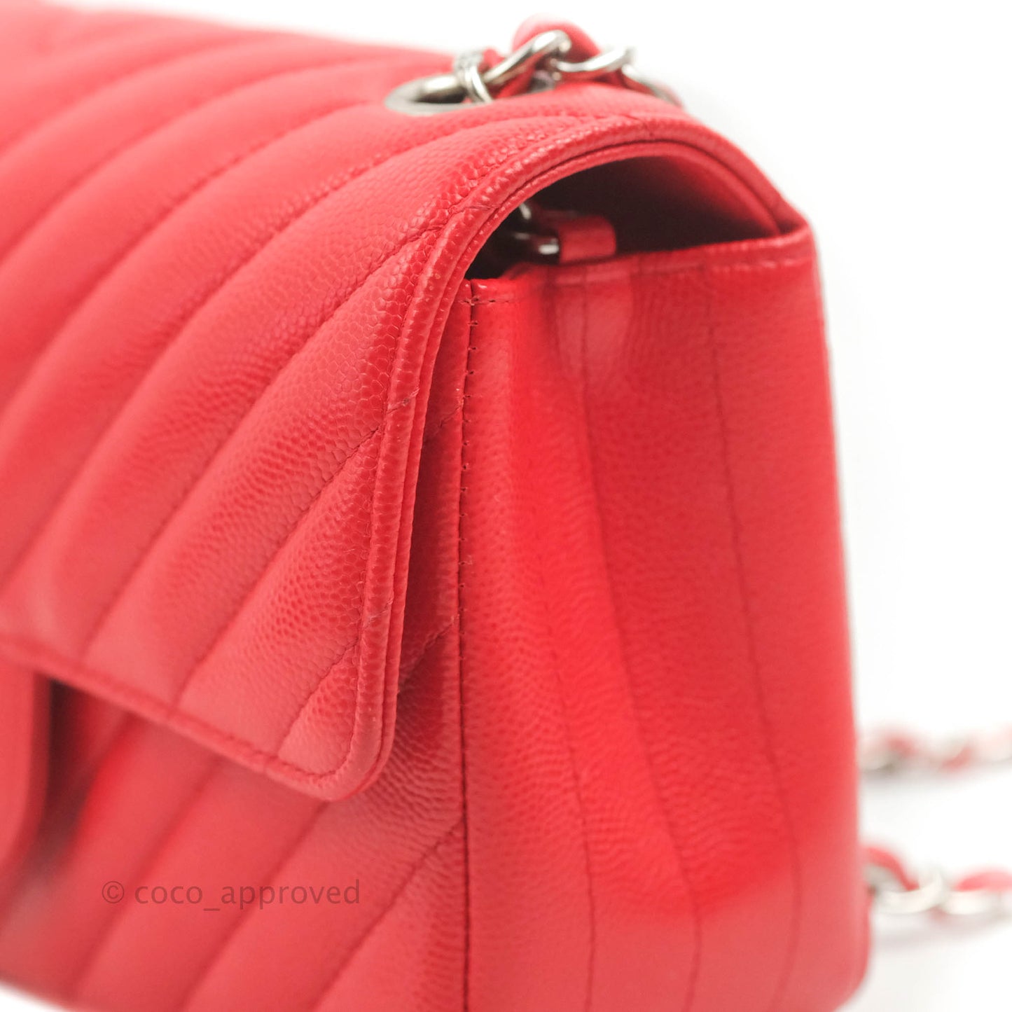 Chanel Quilted Mini Rectangular Flap Red Chevron Caviar Silver Hardware