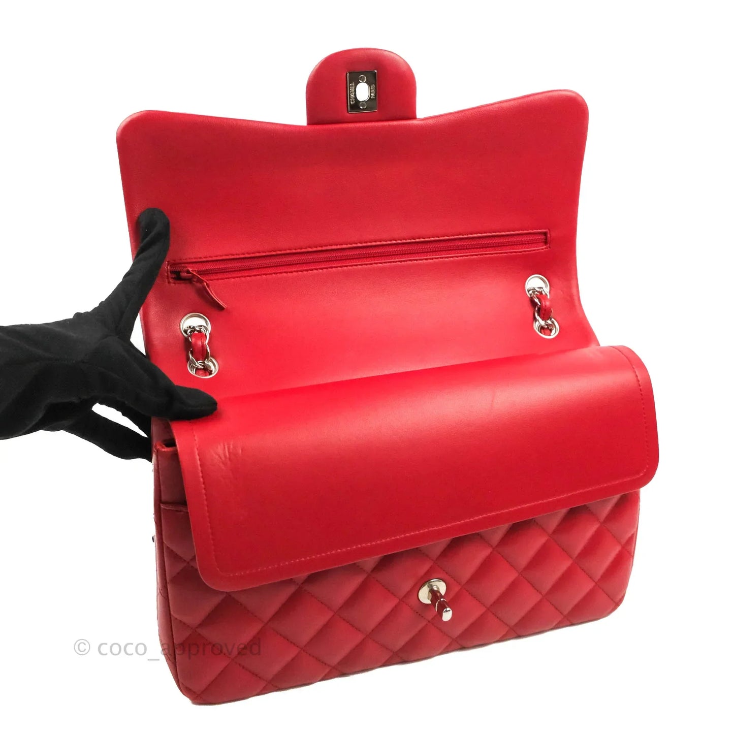 Chanel Jumbo Double Flap Red Lambskin Silver Hardware⁣⁣