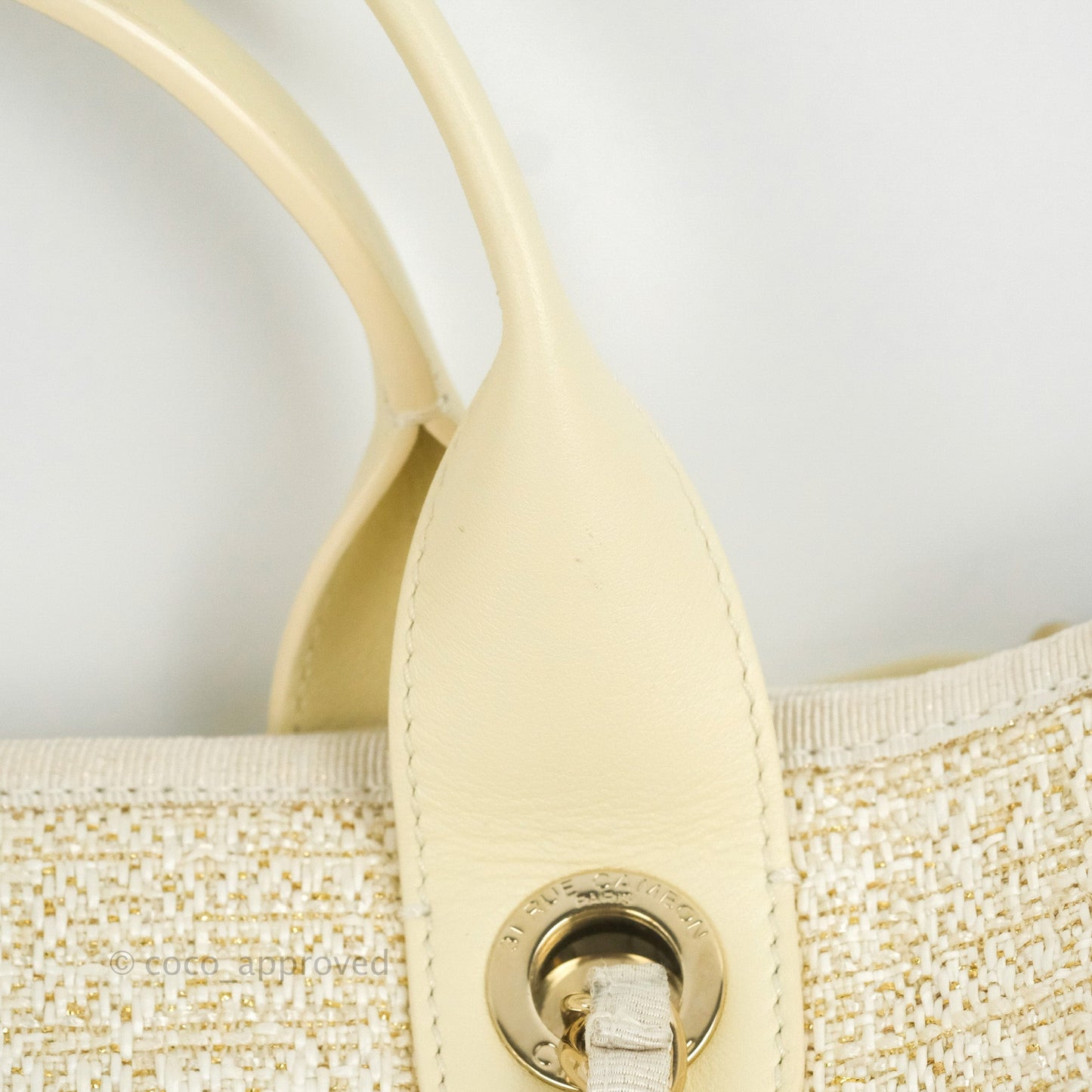 Chanel Large Deauville Ivory/Gold Canvas Gold Hardware