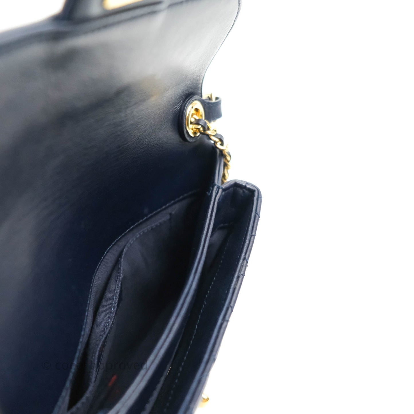 Chanel Flat Flap Bag With Chain Navy Calfskin Gold Hardware