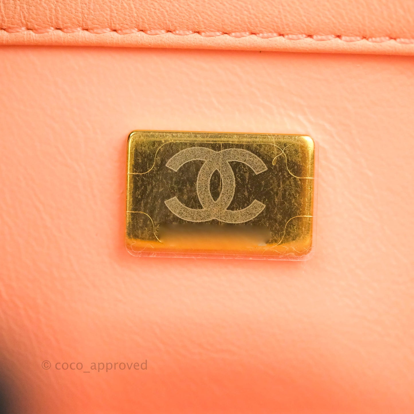 Chanel Pearl Crush Mini Square Quilted Peach Beige Lambskin Aged Gold Hardware