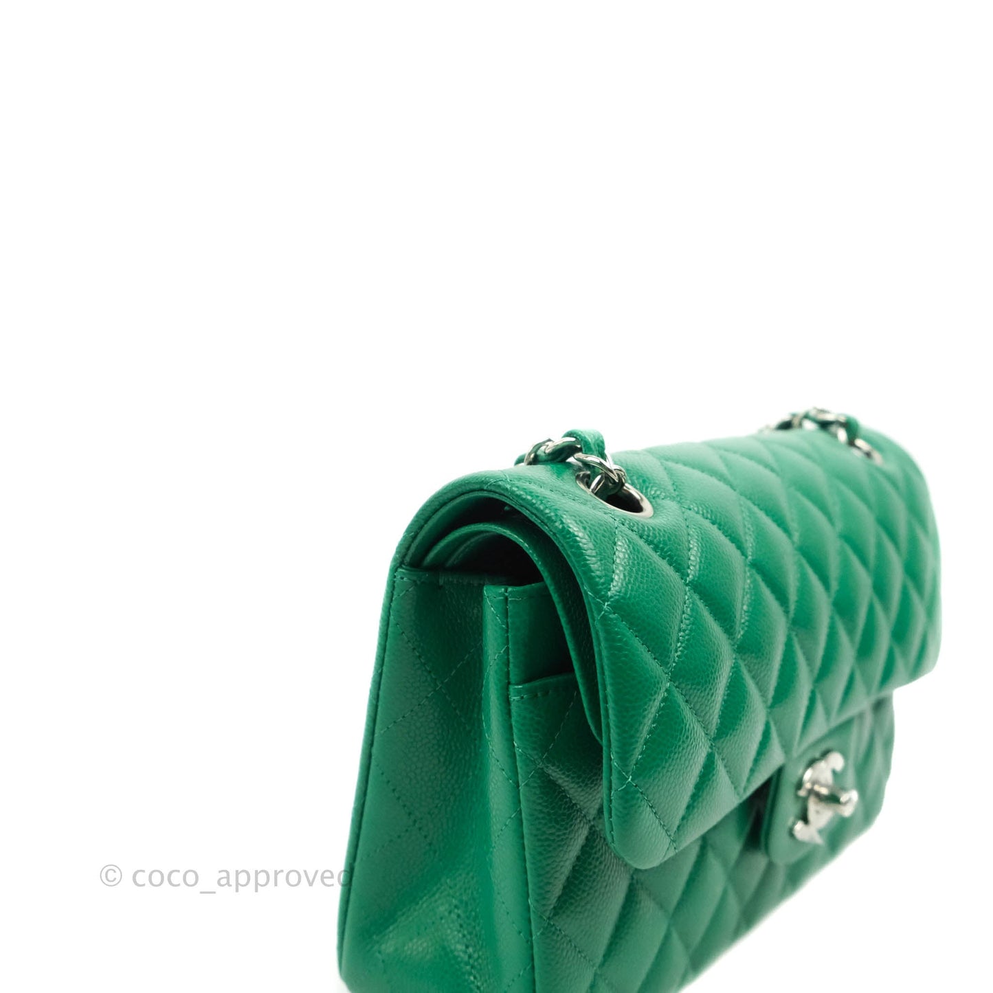 Chanel Small Classic Quilted Flap Green Caviar Silver Hardware 20B
