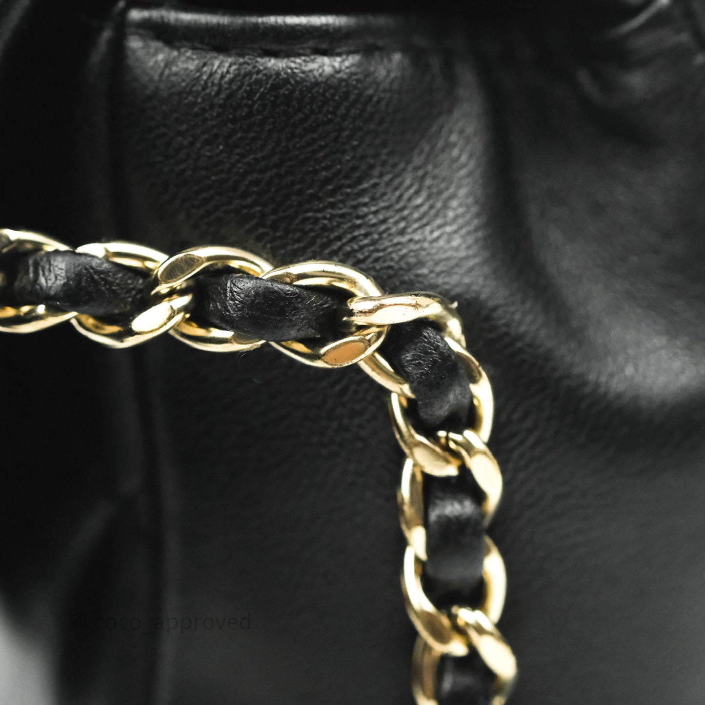Chanel Logo Pearl Chain Flap Bag Black Lambskin Gold Hardware