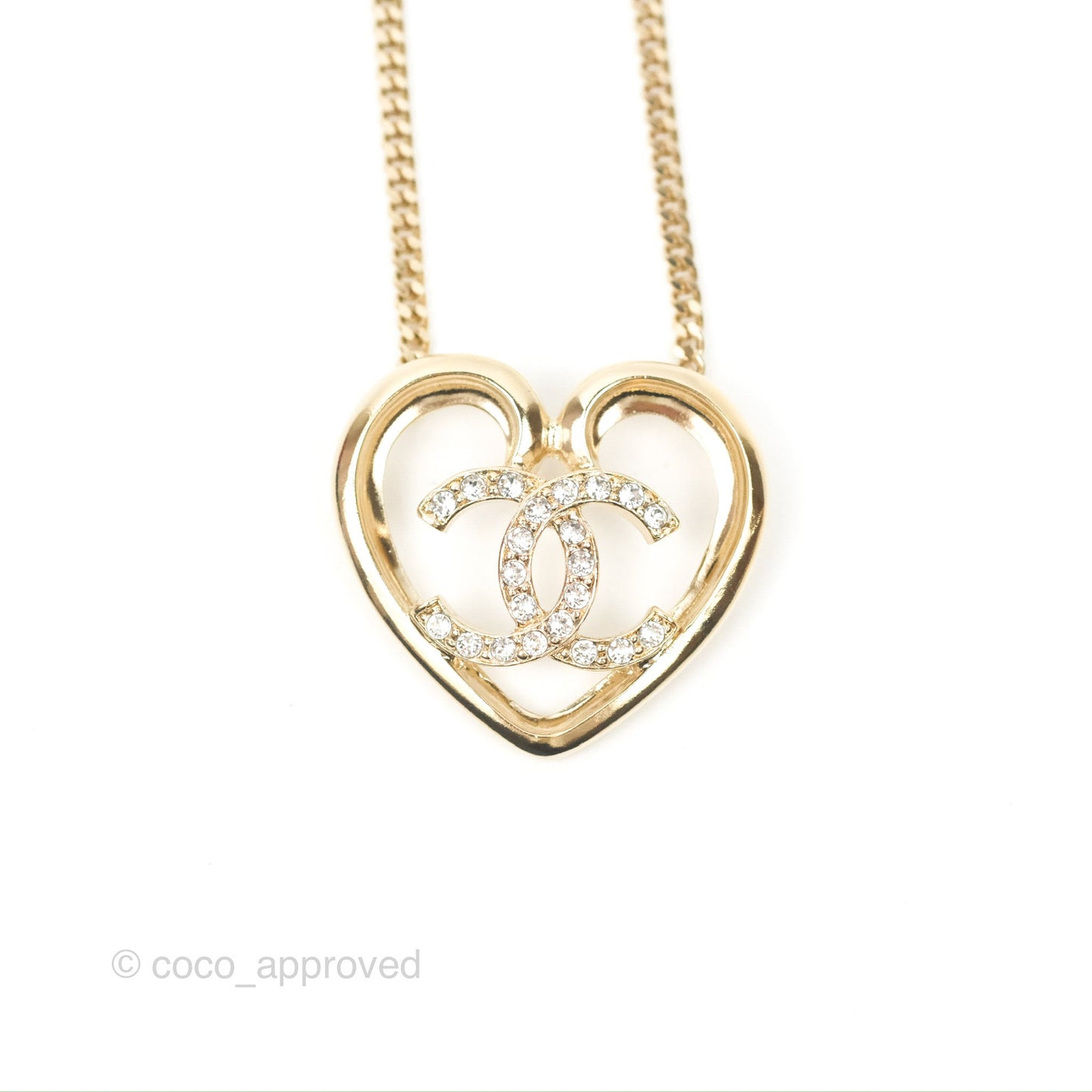 Chanel Heart CC Crystal Necklace Gold Tone 23C