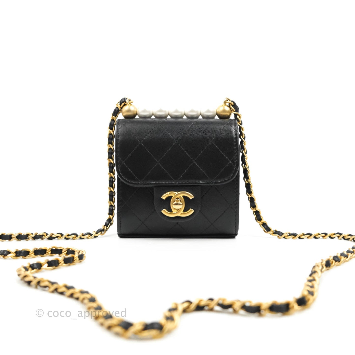 Chanel Mini Chic Pearls Flap Black Goatskin Gold Hardware