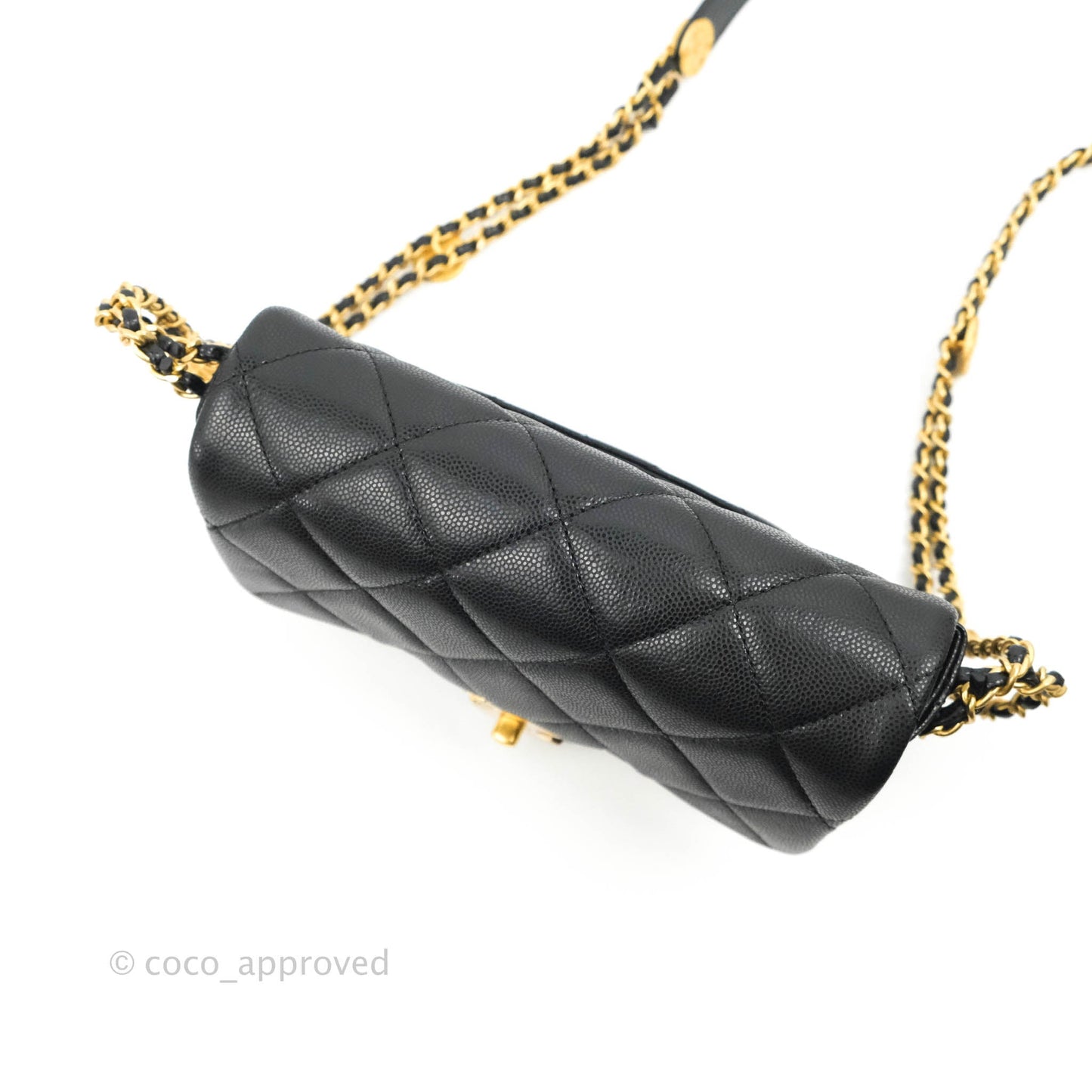 Chanel Small Buttons Gold Coins Flap Bag Black Caviar Aged Gold Hardware