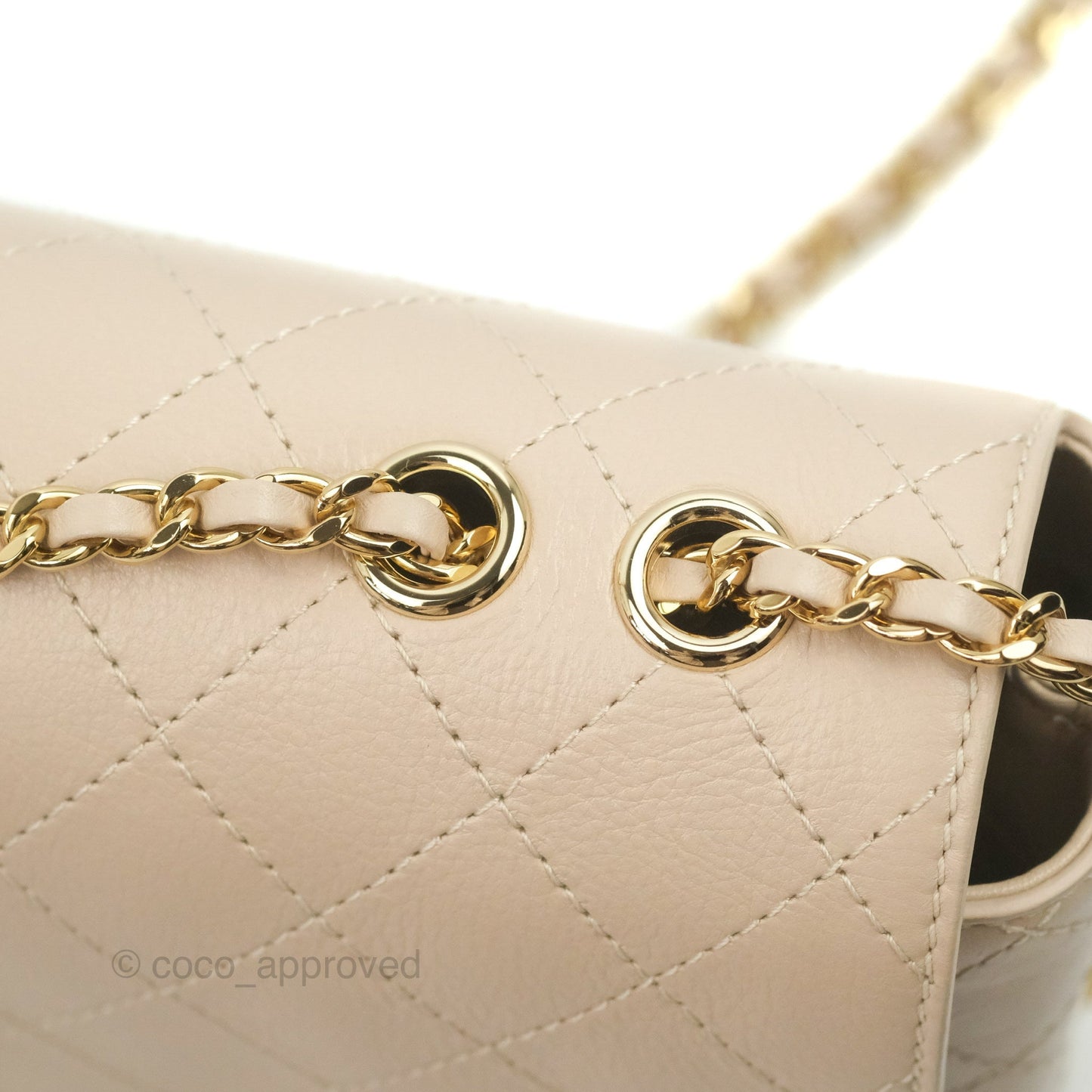 Chanel Flat Quilted Flap Bag Light Beige Calfskin Gold Hardware