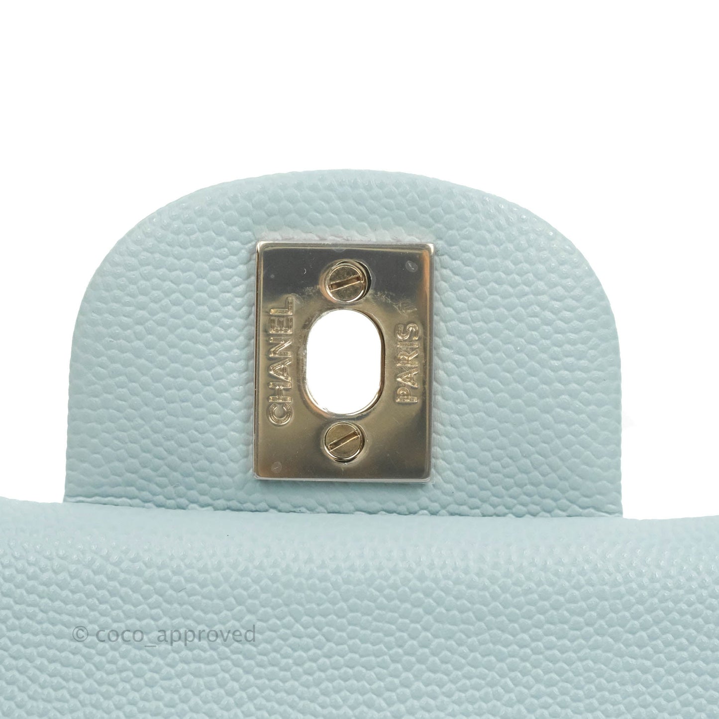 Chanel Small Classic Quilted Flap Light Blue Caviar Gold Hardware