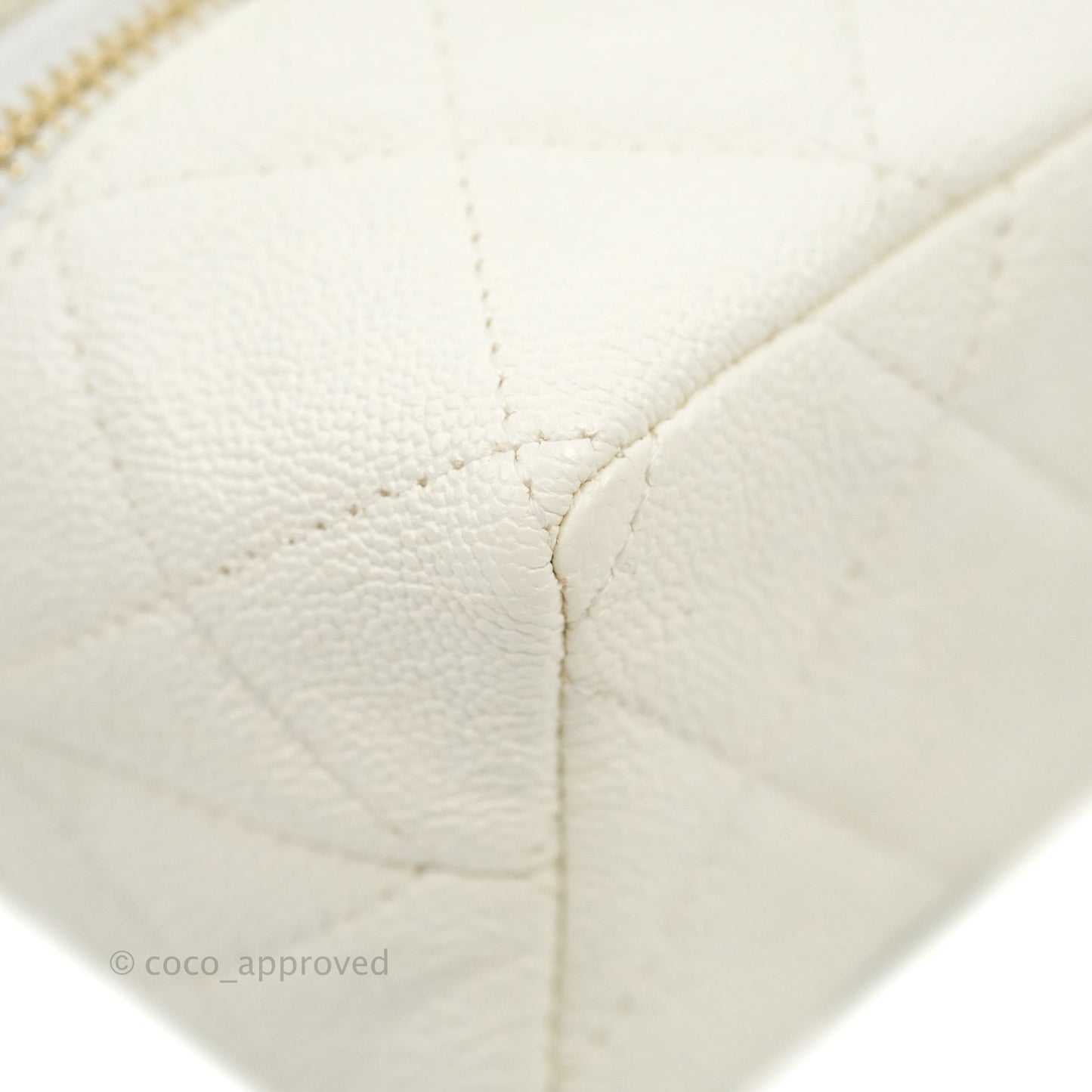 Chanel Mini Clutch With Chain White Caviar Aged Gold Hardware