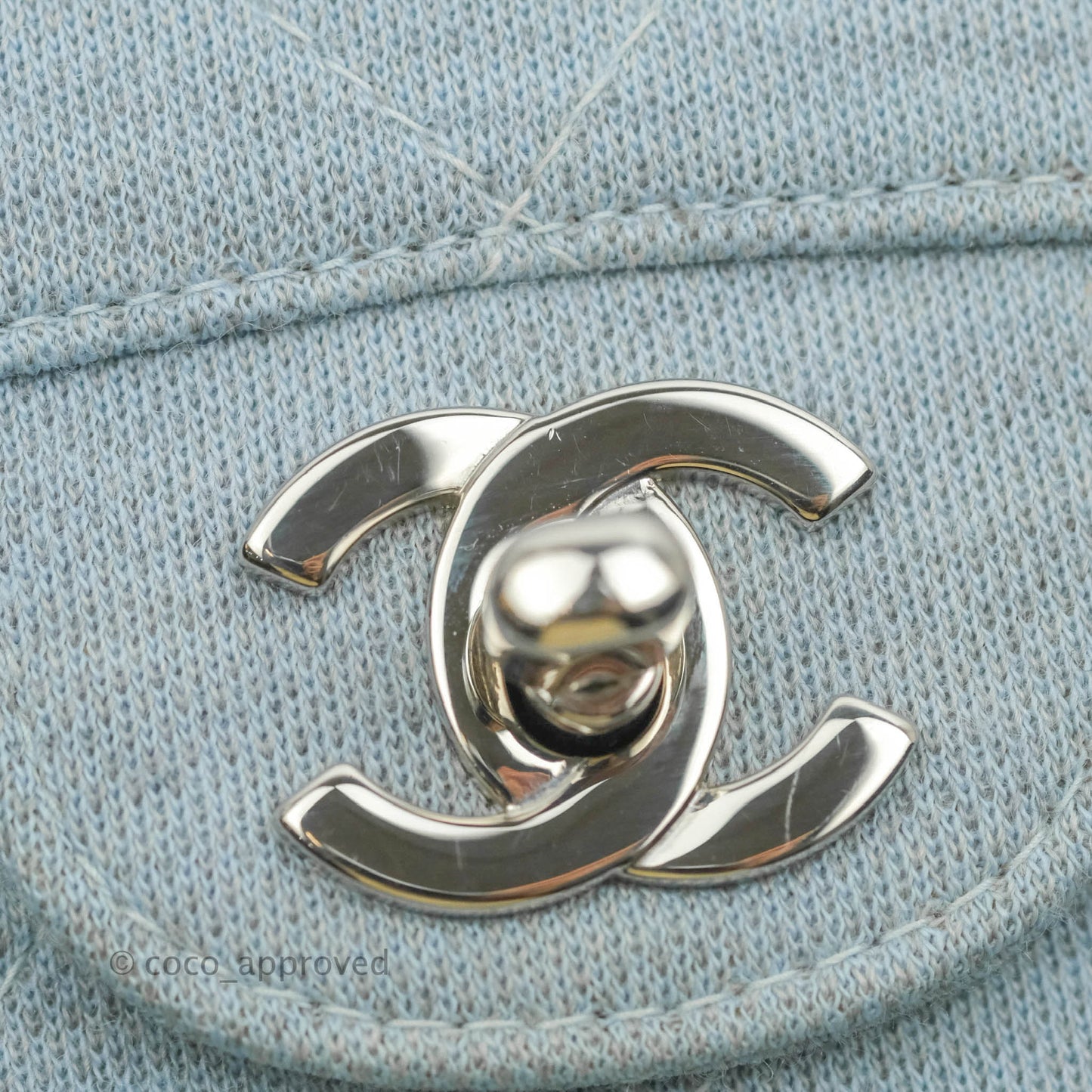 Chanel Jersey Quilted Medium Flap Light Blue Silver Hardware