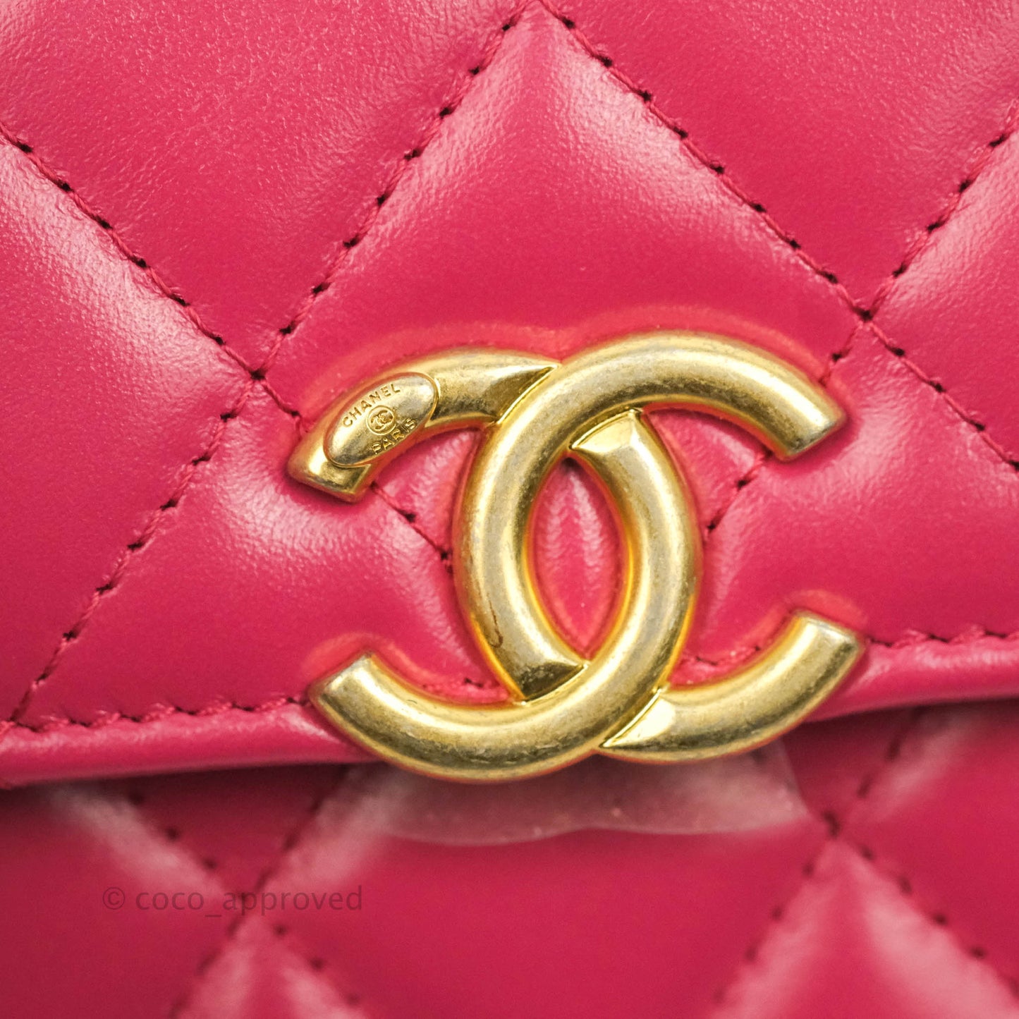 Chanel Quilted Perfect Fit Dark Pink Phone Holder Aged Gold Hardware