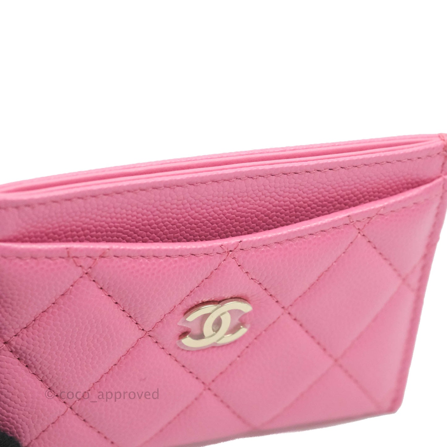 Chanel Classic Flat Card Holder Pink Caviar Gold Hardware