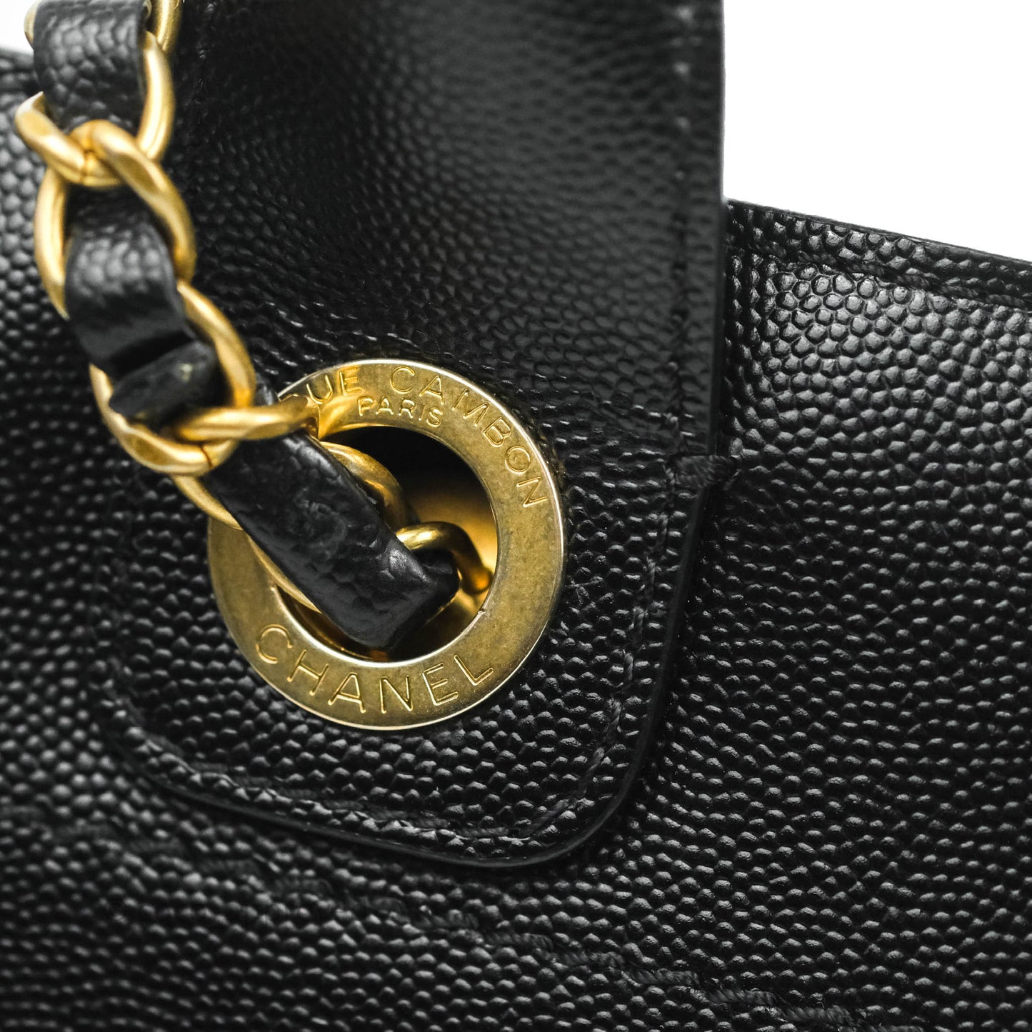 Chanel Small Studded Deauville Tote Black Caviar Gold Hardware