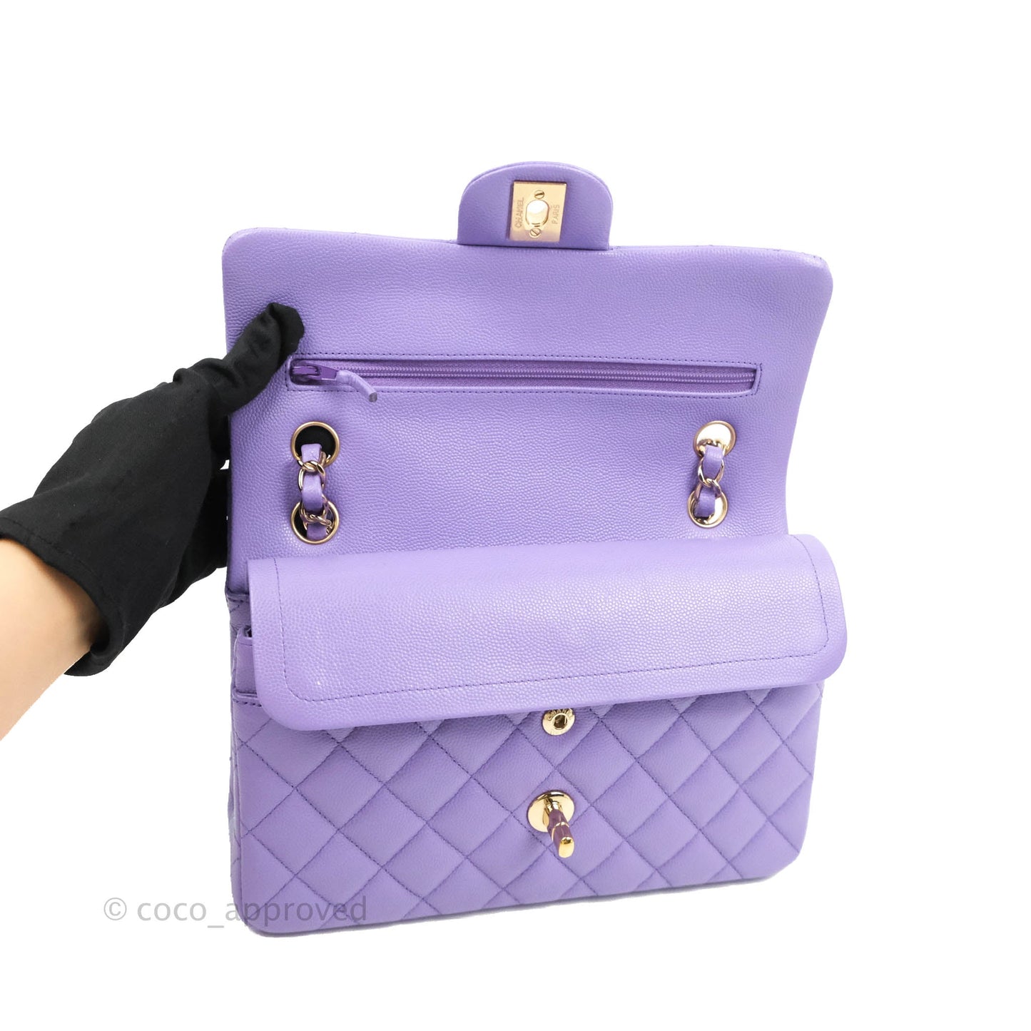 Chanel Small Classic Quilted Flap Purple Caviar Gold Hardware 20S