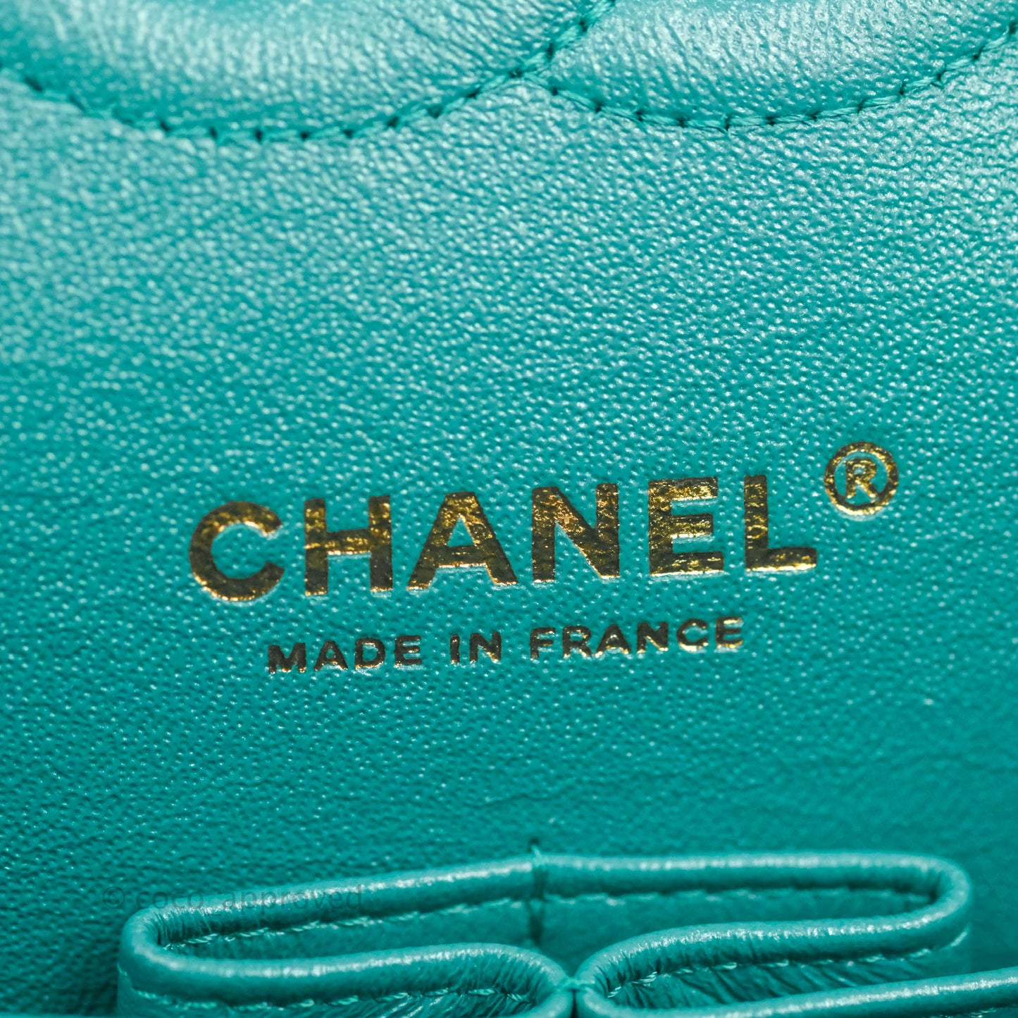 Chanel Classic M/L Medium Double Flap Iridescent Turquoise Calfskin Gold Hardware