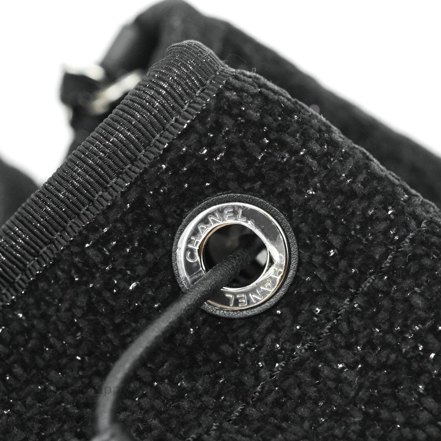 Chanel Deauville Drawstring Bag Black Glitter Lurex