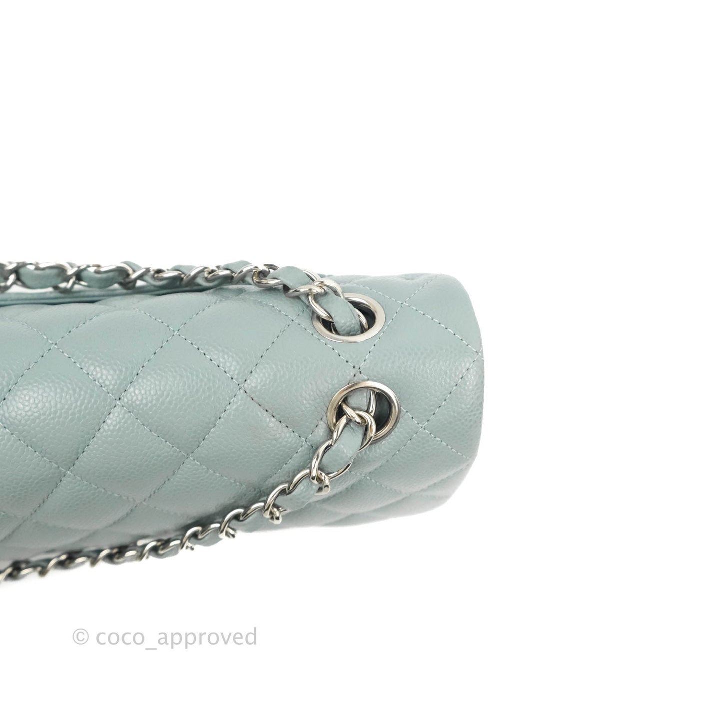 Chanel Small Classic Quilted Flap Light Blue Caviar Silver Hardware 20B
