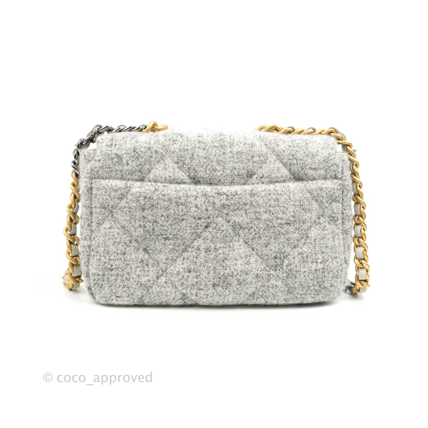 Chanel 19 Small Tweed Light Grey Mixed Hardware