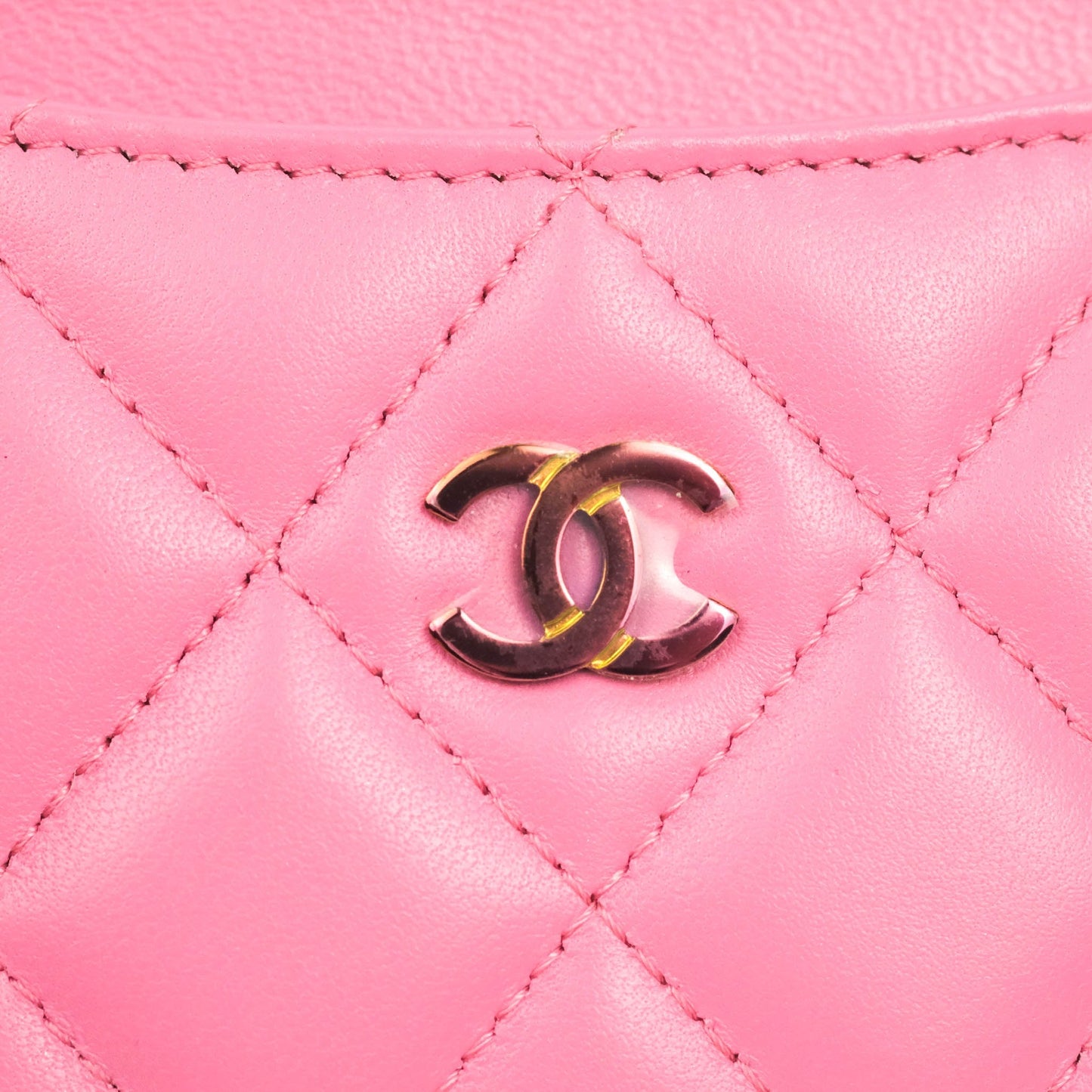 Chanel Classic Card Holder Pink Lambskin Rainbow Hardware