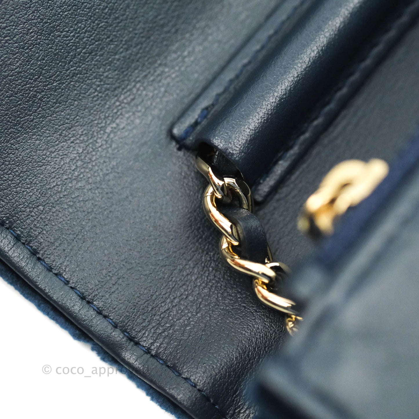 Chanel Quilted Crystal Pearl Crush Wallet on Chain WOC Navy Velvet Gold Hardware