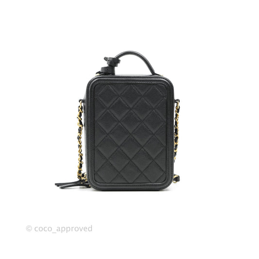 Chanel Quilted CC North South Filigree Vanity Case Black Caviar Gold Hardware