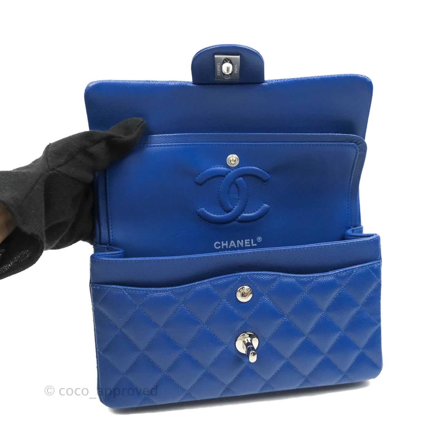 Chanel Small Classic Quilted Flap Blue Caviar Silver Hardware