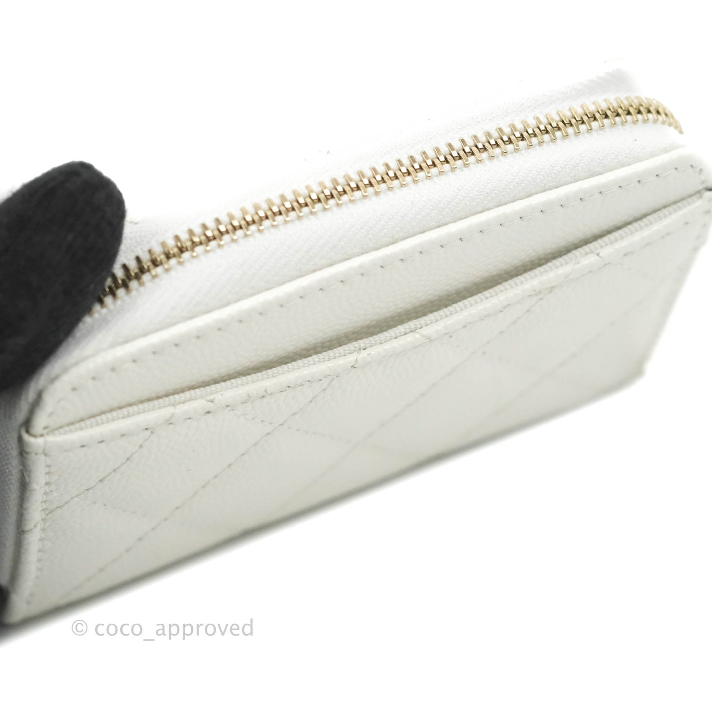 Chanel Classic Zipped Coin Purse White Caviar Gold Hardware