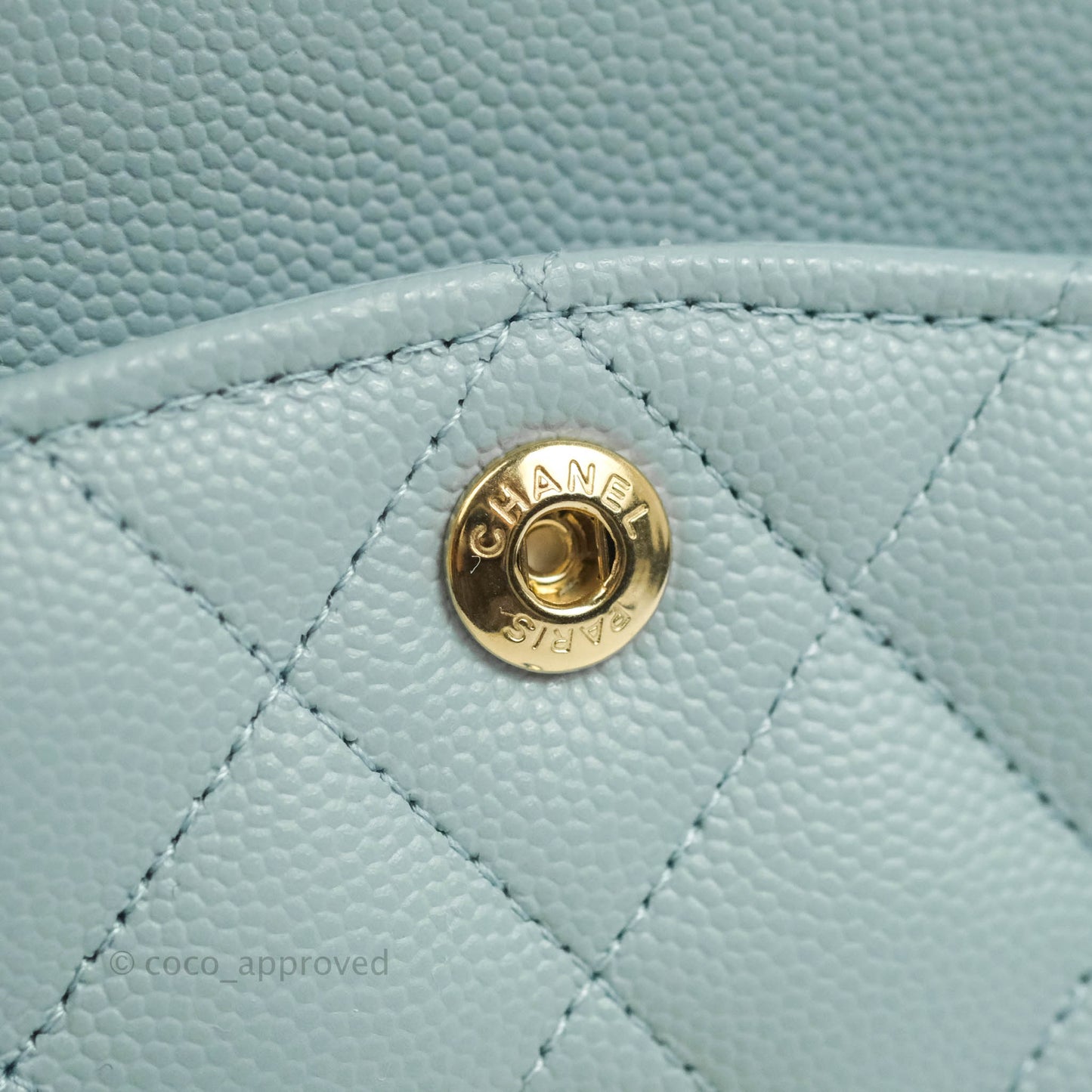 Chanel Small Classic Quilted Flap Light Blue Caviar Gold Hardware