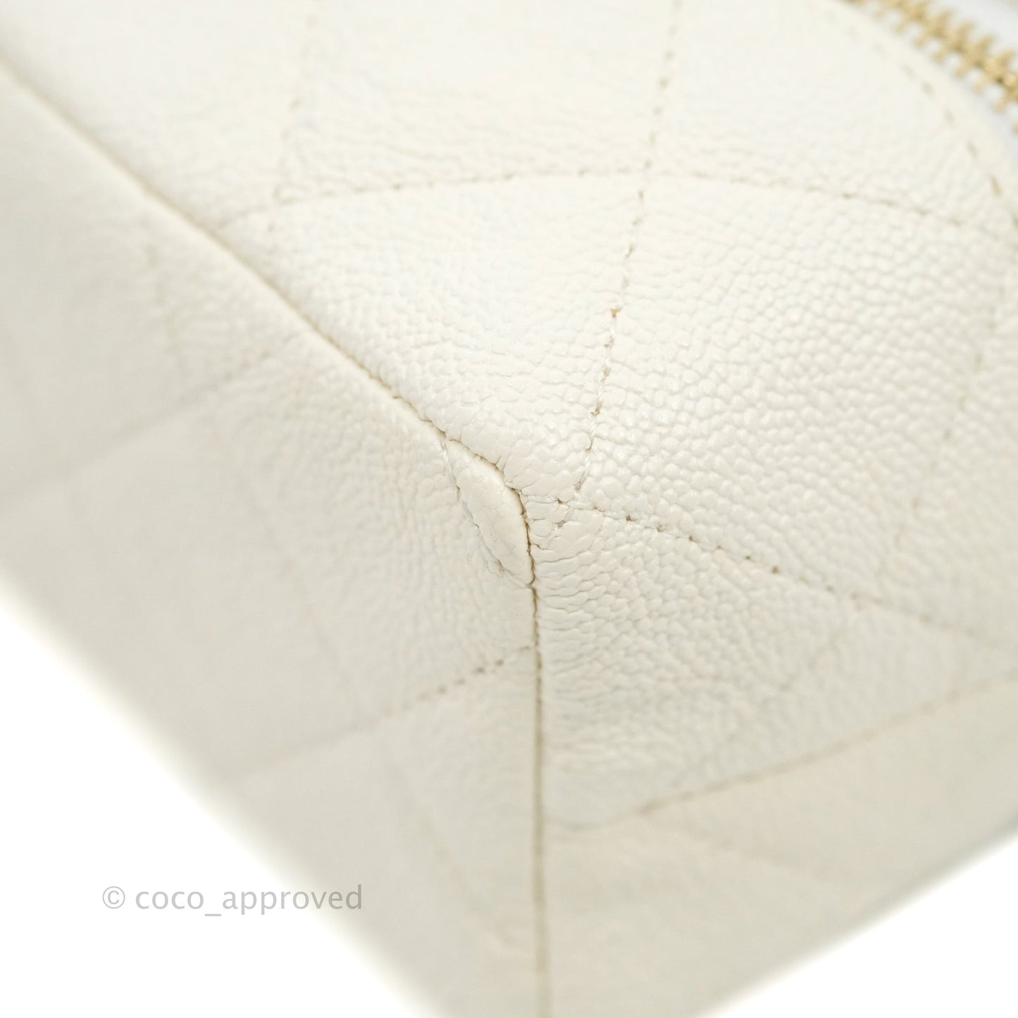 Chanel Mini Clutch With Chain White Caviar Aged Gold Hardware