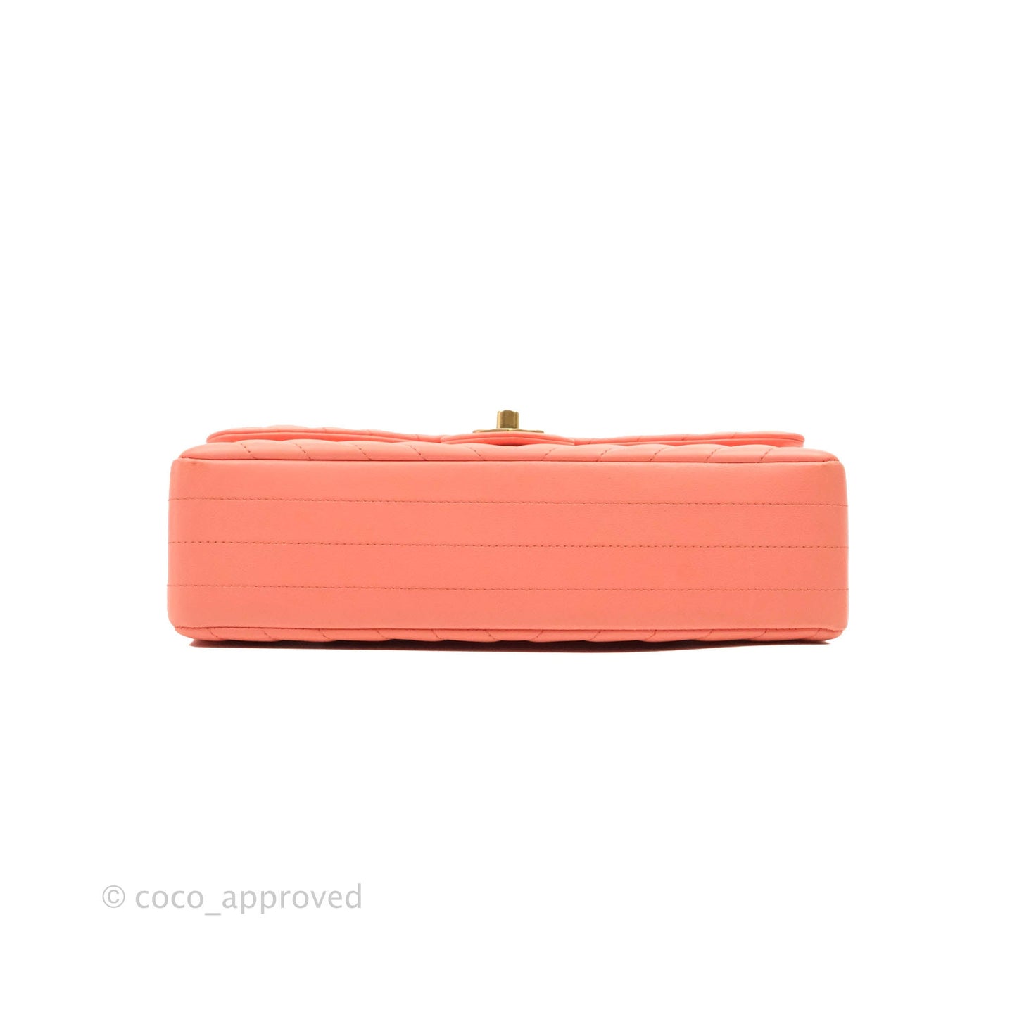 Chanel Classic M/L Medium Chevron Double Flap Coral Pink Lambskin Aged Gold Hardware