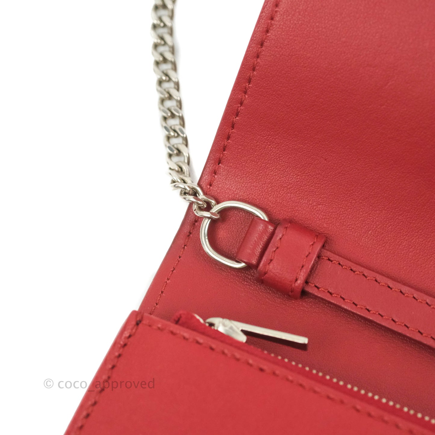 Celine Frame Evening Clutch On Chain Red Pink Smooth Lambskin Silver Hardware