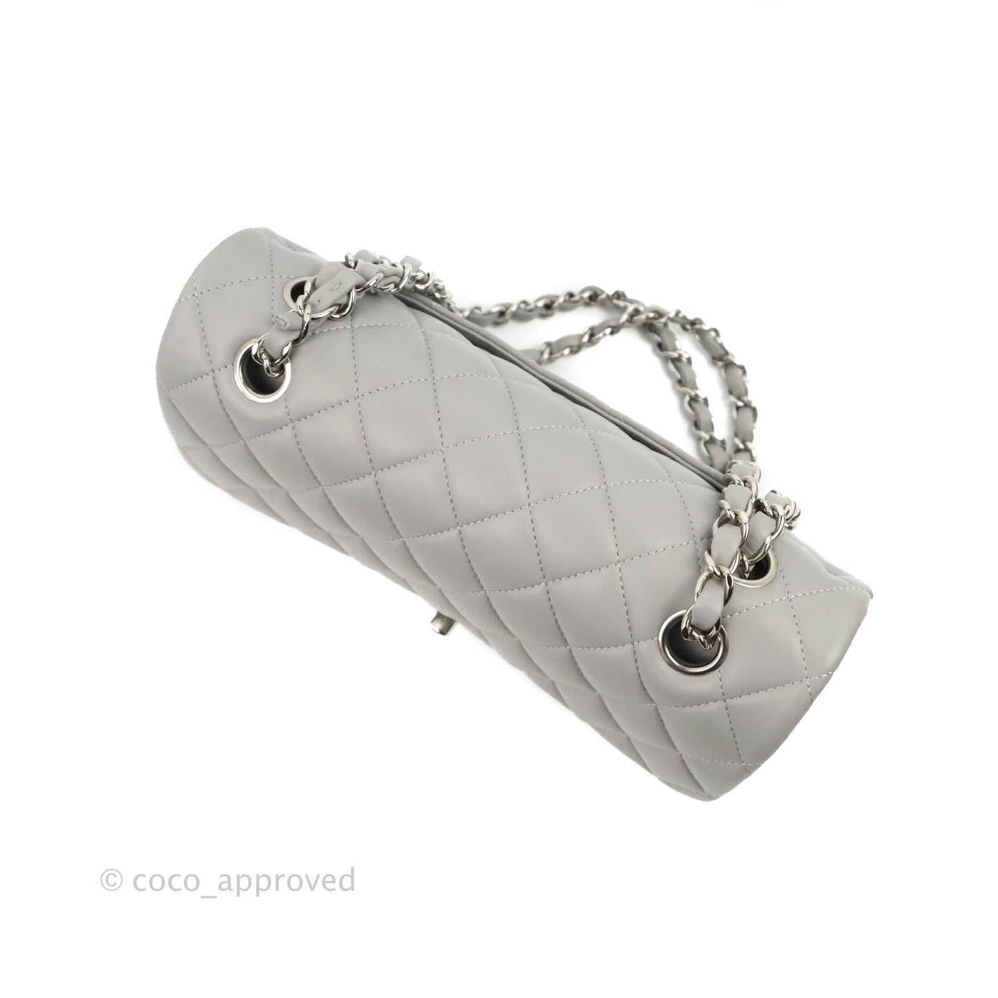 Chanel Small Classic Quilted Flap Grey Lambskin Silver Hardware